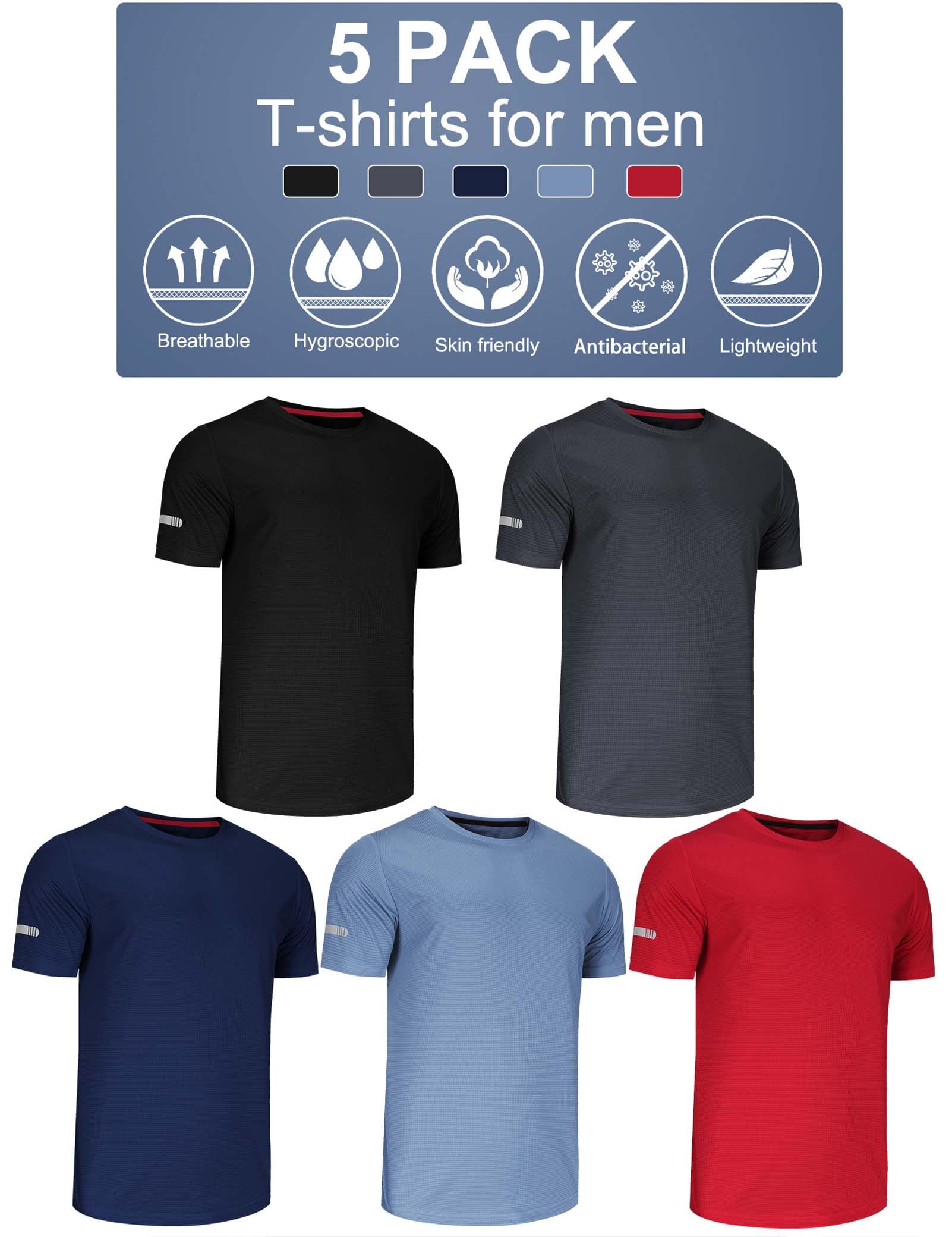 5 Pack Sports Tshirts Uomo Camicia Funzionale Asciugatura Rapida Camicia Da Allenamento Traspirante Camicia Fitness Camicia Da Allenamento Per Corsa Allenamento Bodybuilding T-Shirt Sportive Da Uomo