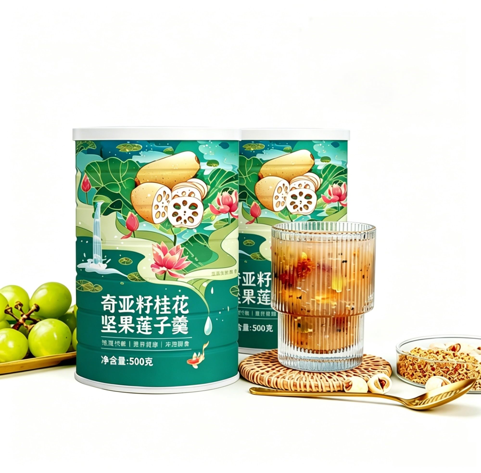 500 g de gachas de loto y chía osmanthus con nueces | Reemplazo instantáneo de comidas for desayuno, frutas y raíces en polvo(2pcs)
