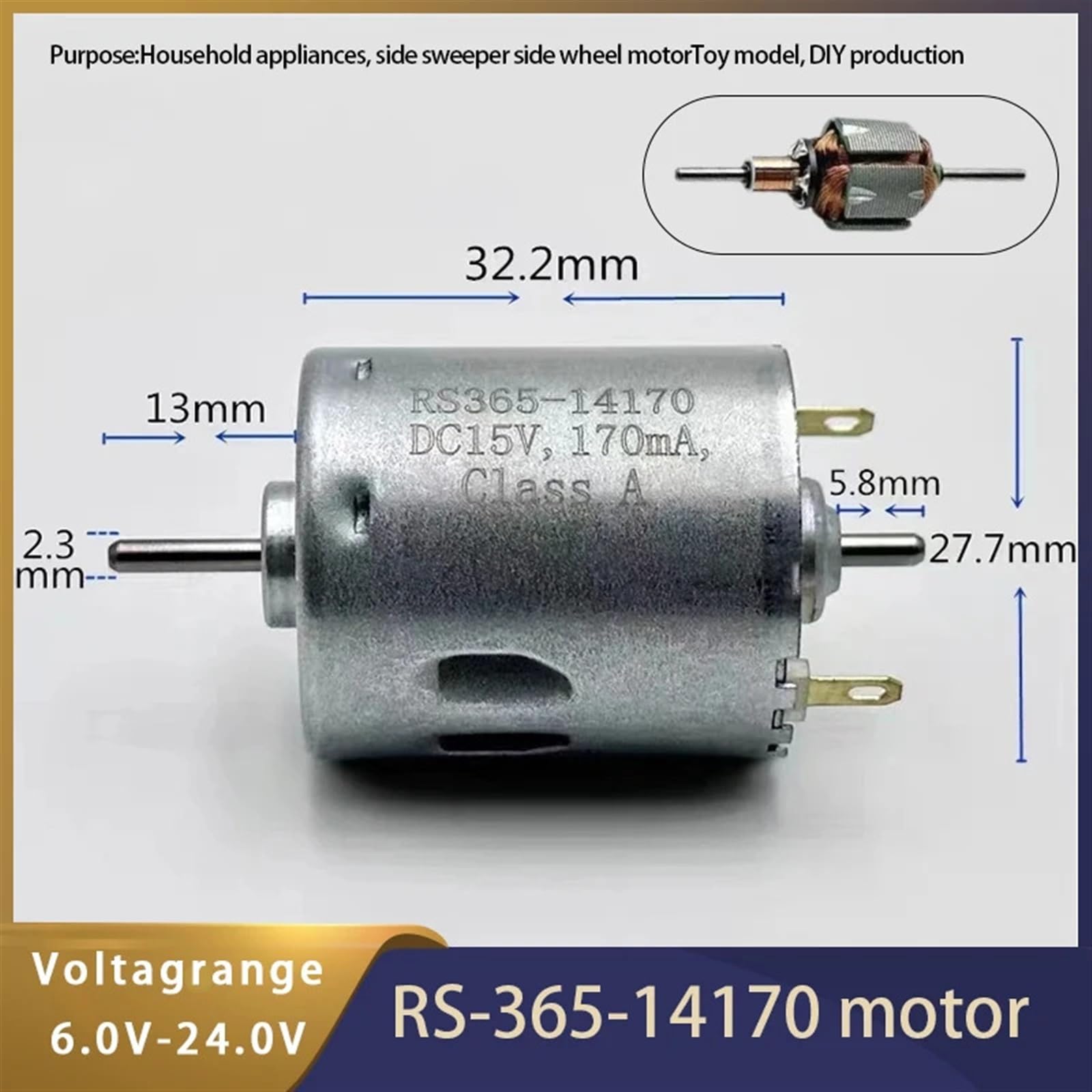 RS-365SH-14170 Mini silnik 6V-24V 10300RPM podwójny wałek 2,3 mm szczotka węglowa silnik elektryczny do robotów odkurzających zabawka