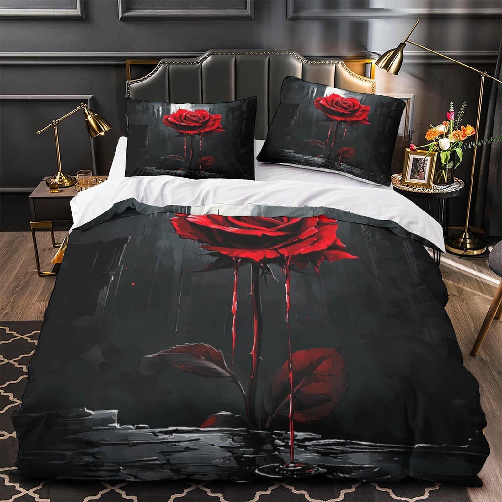 Housse de couette rose sanglante 3D au fini mat qualitatif avec 2 taies d'oreiller de lit double