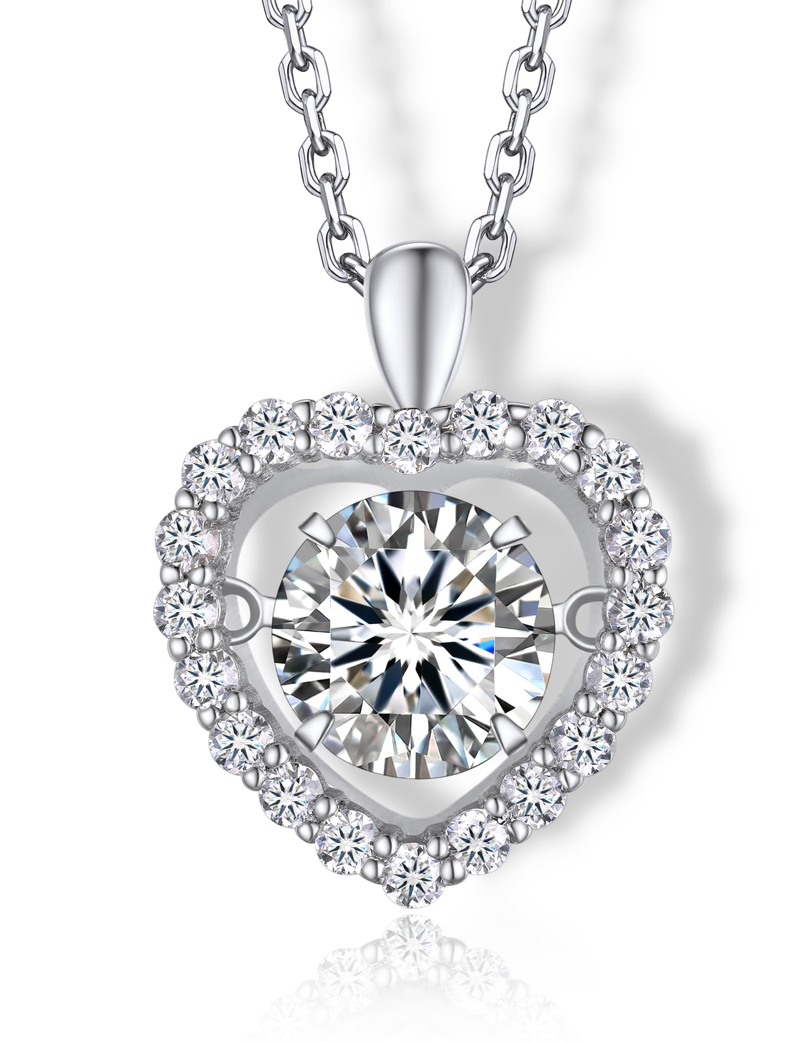 Sponsored Ad – Moissanite Necklaces for Women, 1 Carat Sterling Silver Necklace Simulated Diamond Pendant Halo/Sparkling Dancing/Angel/Key Anniversary Love Gifts for Her Women Girlfriend