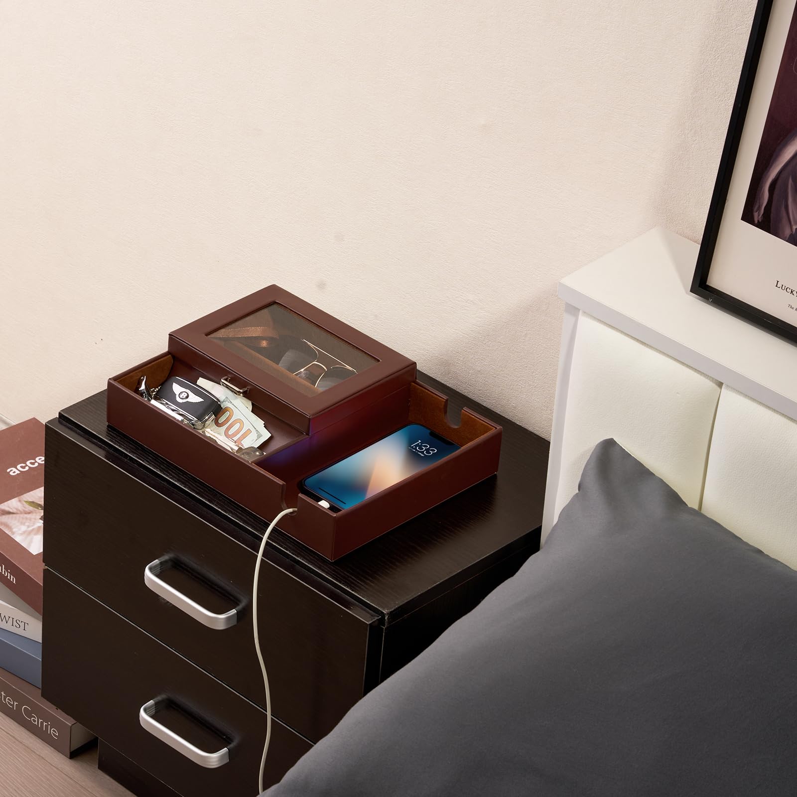 ProCase Svuotatasche Pelle per Uomo Organizer Comodino, Svuotatasche Design Moderno Ingresso -1 Strati, Espresso