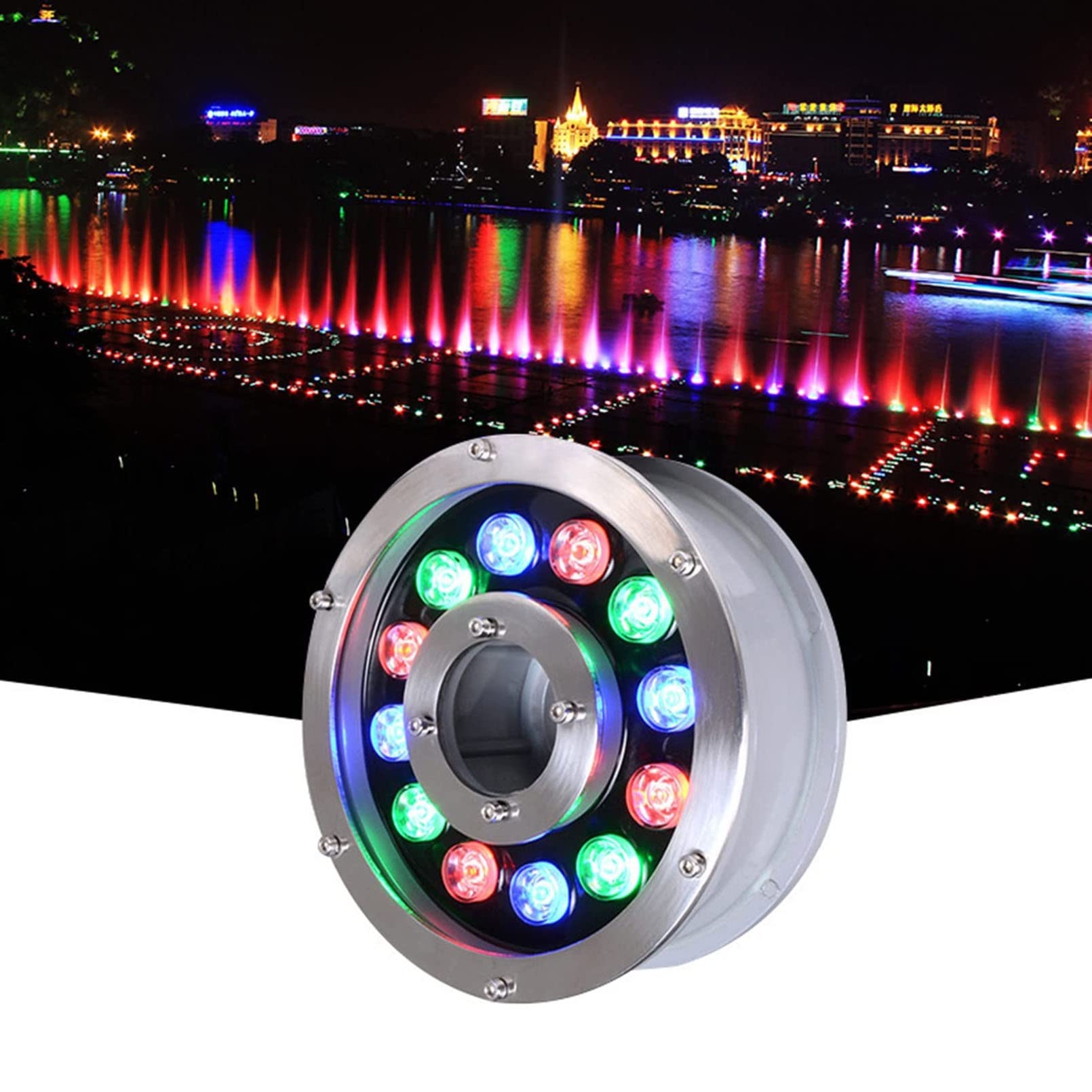 Tauchbarer Flutlichtstrahler – Einbaustrahler for den Außenbereich, wasserdichtes Unterwasserlicht, LED-Ringbrunnenlampe, IP68 wasserdichte Teichbeleuchtung(Green,12v(18w))