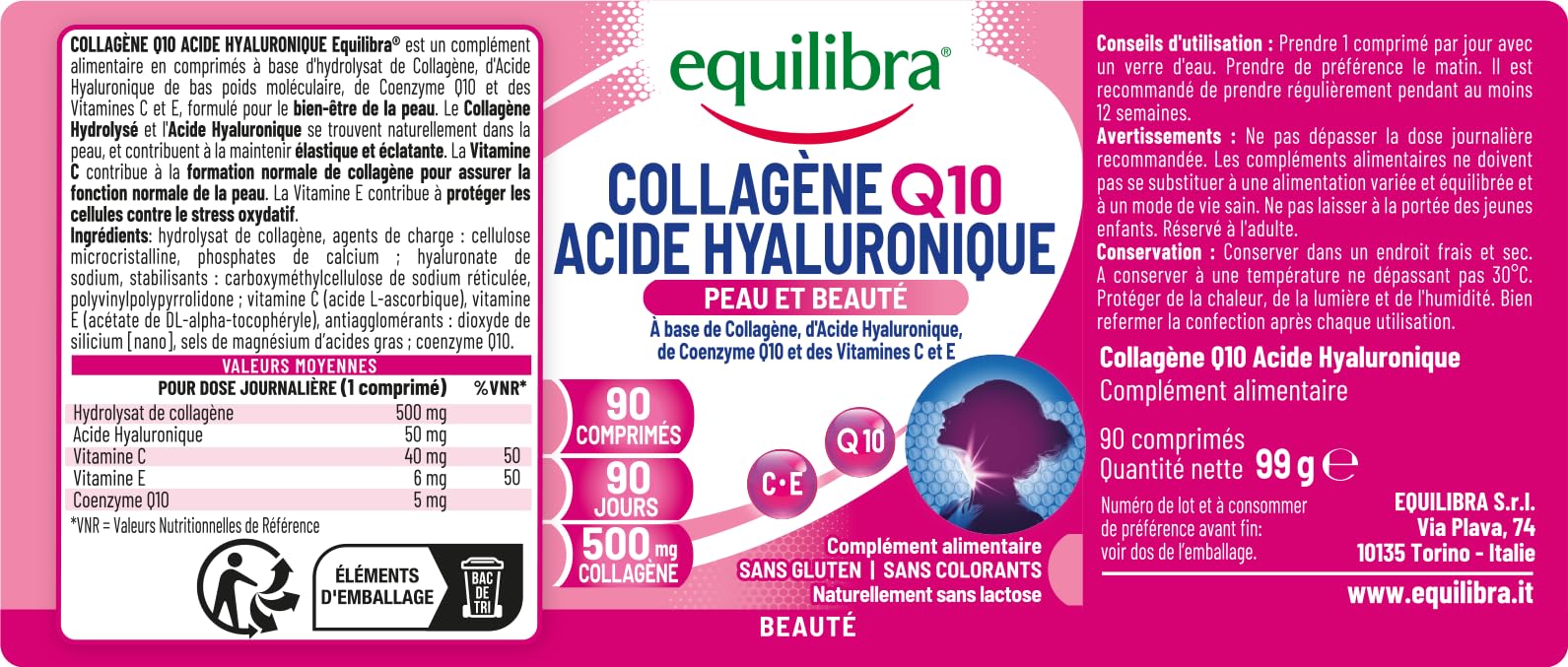 Complément Beauté Equilibra - Collagène, Q10 Et Acide Hyaluronique Pour La Peau
