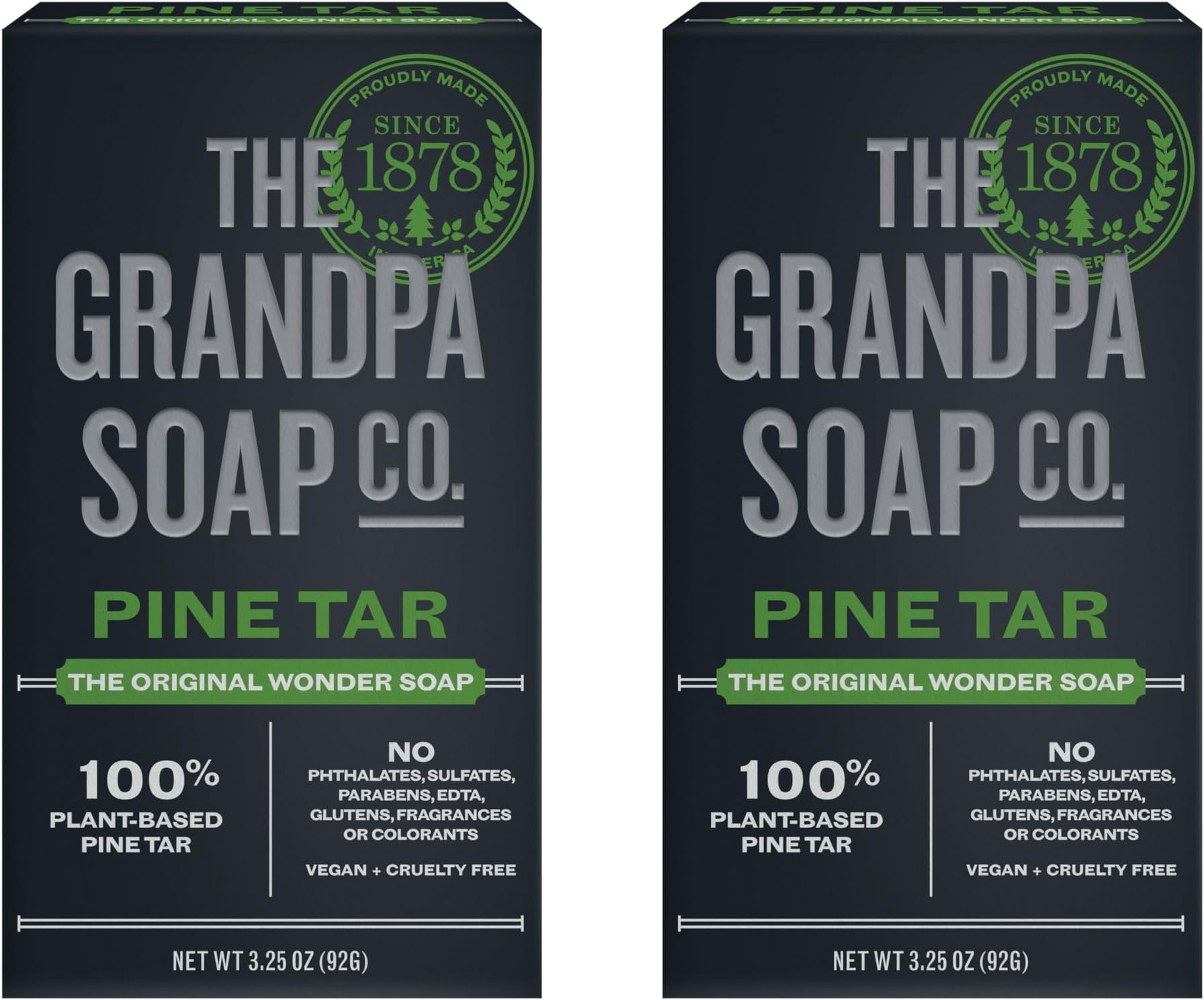 Pine Tar Bar Soap by The Grandpa Soap Company | The Original Wonder Soap |Vegan, 3-in-1 Cleanser, Deodorizer & Moisturizer | 3.25 Oz. Each – 2 Pack