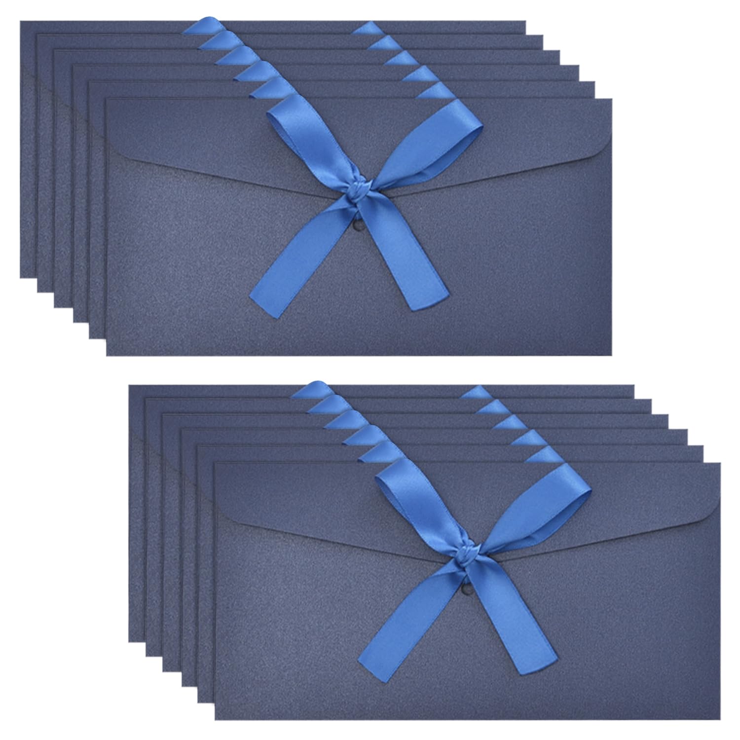 Lake Blue Envelopes for Cash Gifts, 12 Pack Kraft Paper Money Wallets with Ribbon, Pearlescent Invitation Envelopes for Birthday Wedding Party 22x11CM