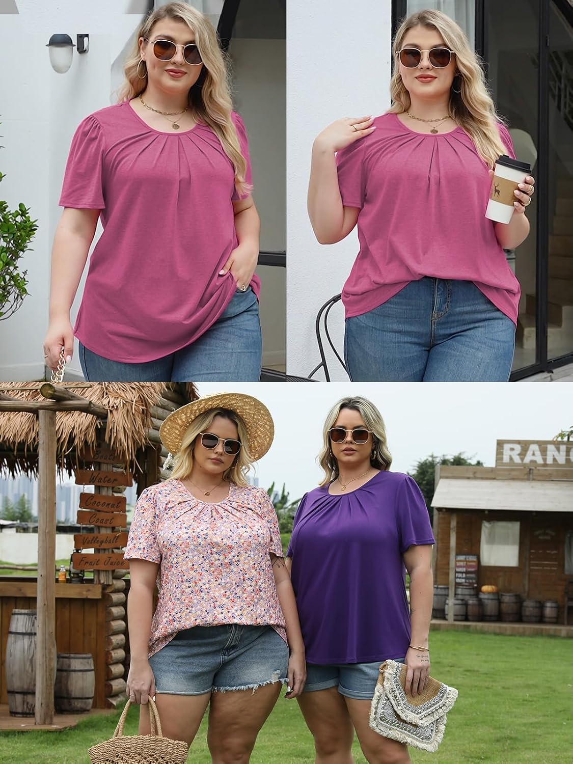 VISLILY Womens-Plus-Size-Summer-Tops Flowy Pleated T Shirts Crew Neck Short Sleeve Blouses Casual Loose Tunics Tee XL-5XL - Image 4