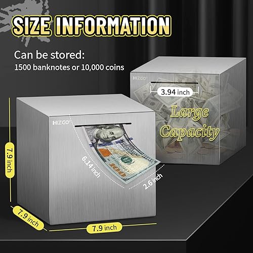 Miniatura 2 de hizgo Alcancía para adultos de acero inoxidable para ayudar a presupuestar y ahorrar para acceder al dinero (7.9 pulgadas)