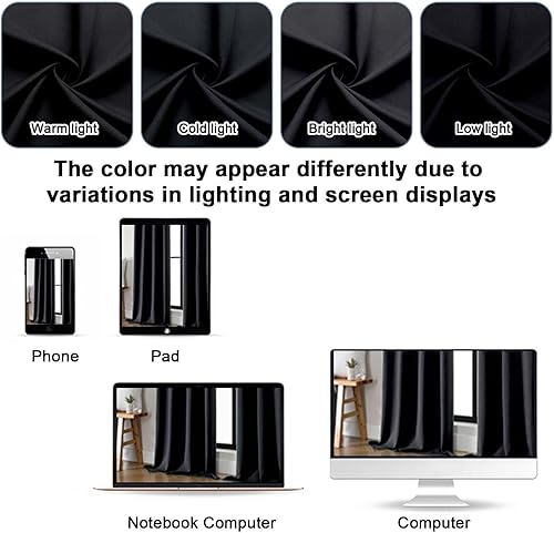 Miniatura 6 de Gwine Cortinas opacas negras para dormitorio de 84 pulgadas de largo, juego de 2 paneles de cortinas opacas con aislamiento térmico y reducción de