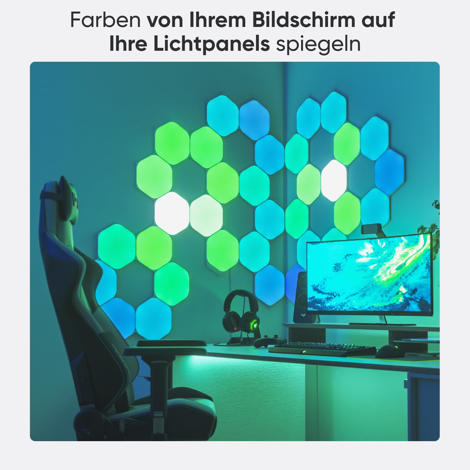 Nanoleaf Shapes Hexagon Starter Kit, 9 Smarten LED Panels RGBW - Modulare WLAN 16 Mio. Farben Wandleuchte Innen, Musik & Bildschirm Sync, Funktioniert mit Alexa Google Apple, für Deko & Gaming