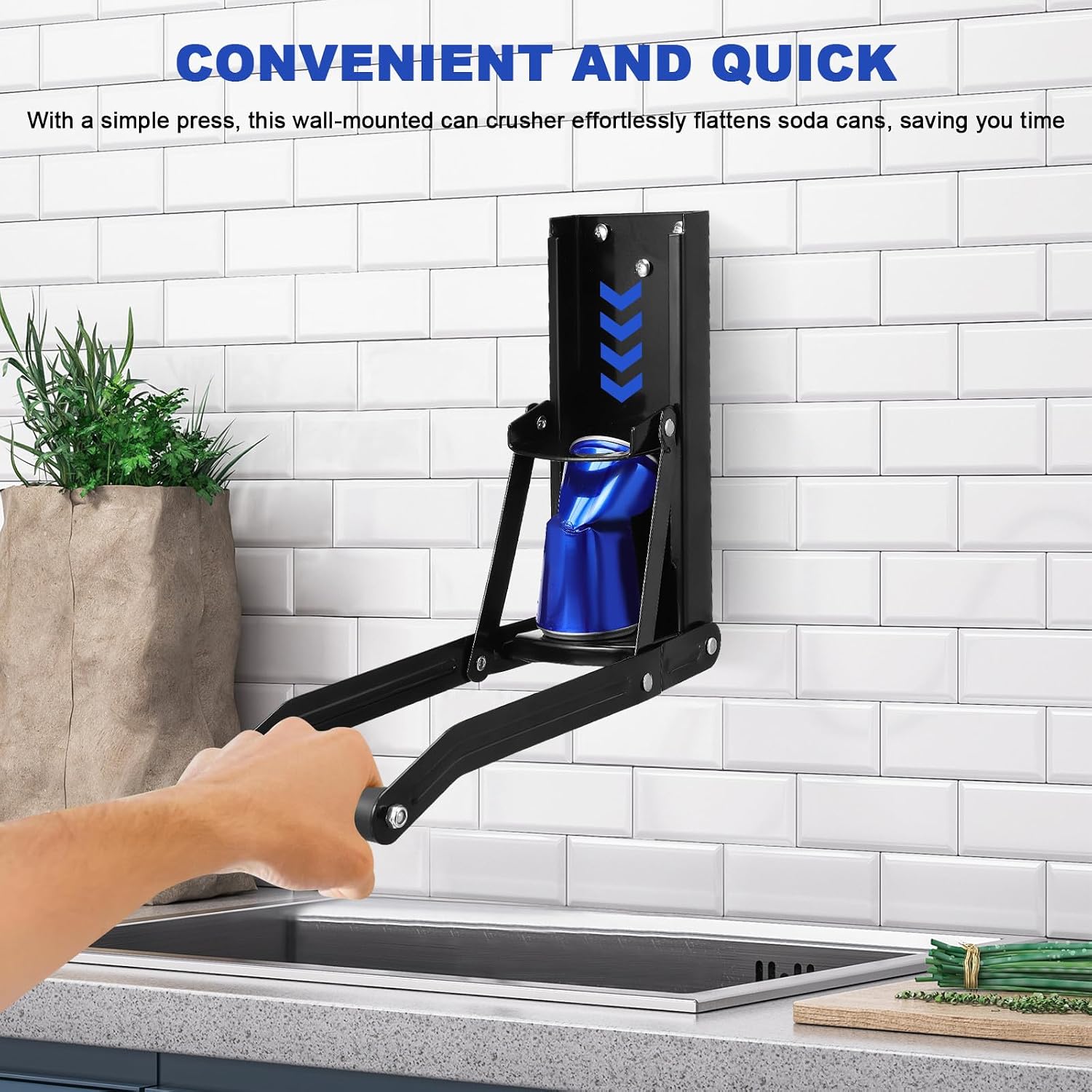 Heavy Duty and Bottle Opener Included Can Crusher Wall Mounted Made of Stainless Steel for Recycling with Safe to Use Design Soda Cans