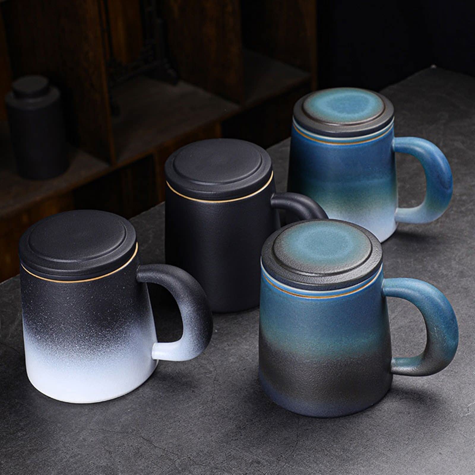 Mug Tasse en céramique 450ML Tasse à Boire de Grande capacité avec Couvercle et Filtre Tasse à thé Antique Tasse à thé (Color : D)