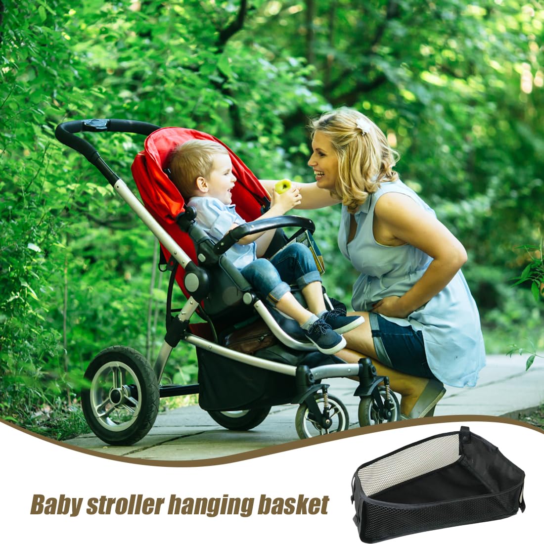 Cestino per passeggino, Resistente alla Polvere, per Passeggino, Fondo da Appendere al Fondo del Passeggino, borsa portaoggetti universale per riporre i prodotti del bambino, Nero