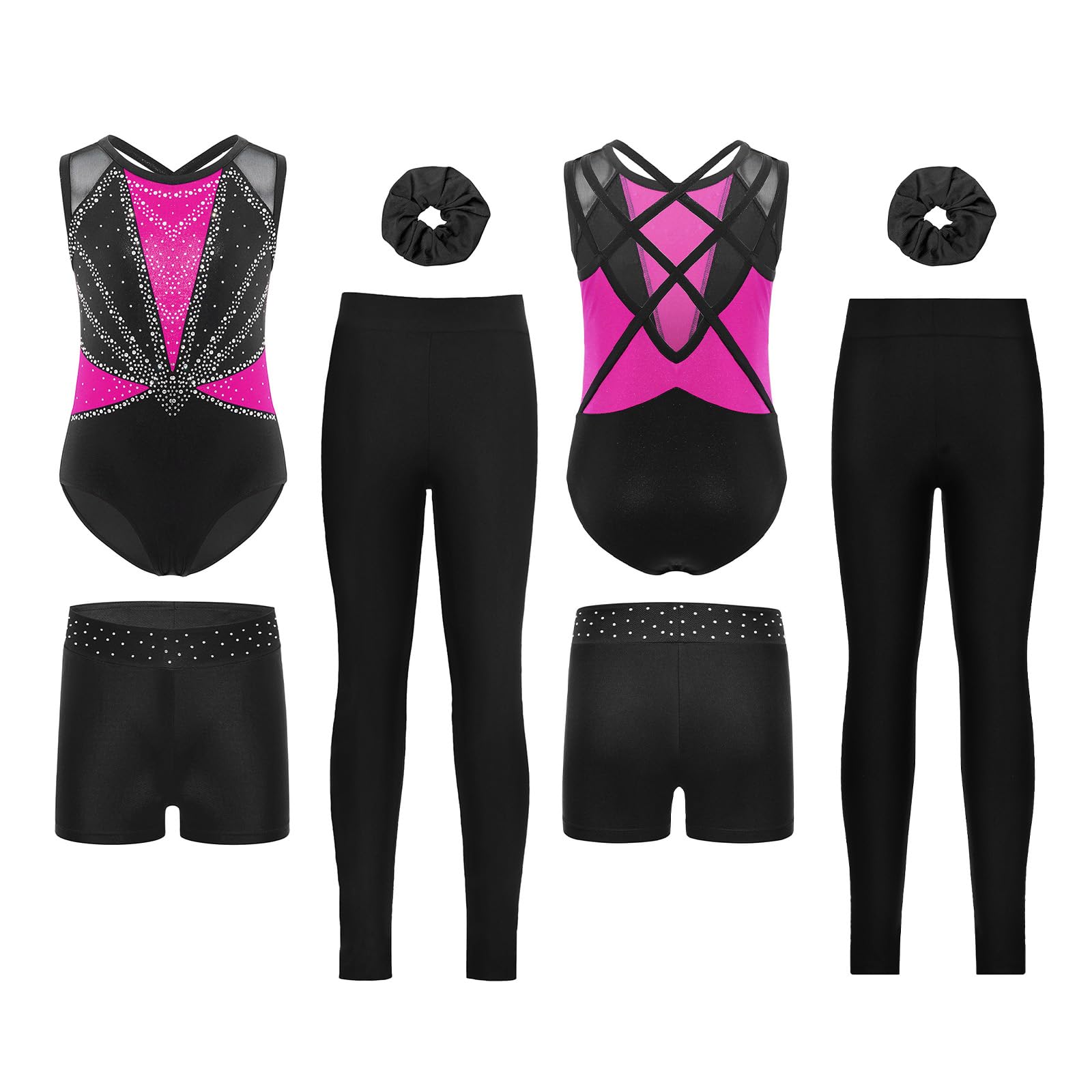 Vxuxlje Bambini Body Ginnastica Ritmica Bambine Con Shorts Tuta Intera Da Pattinaggio Artistico Ragazze Body Danza Classica Danza Classica Rosa scuro 13-14 anni