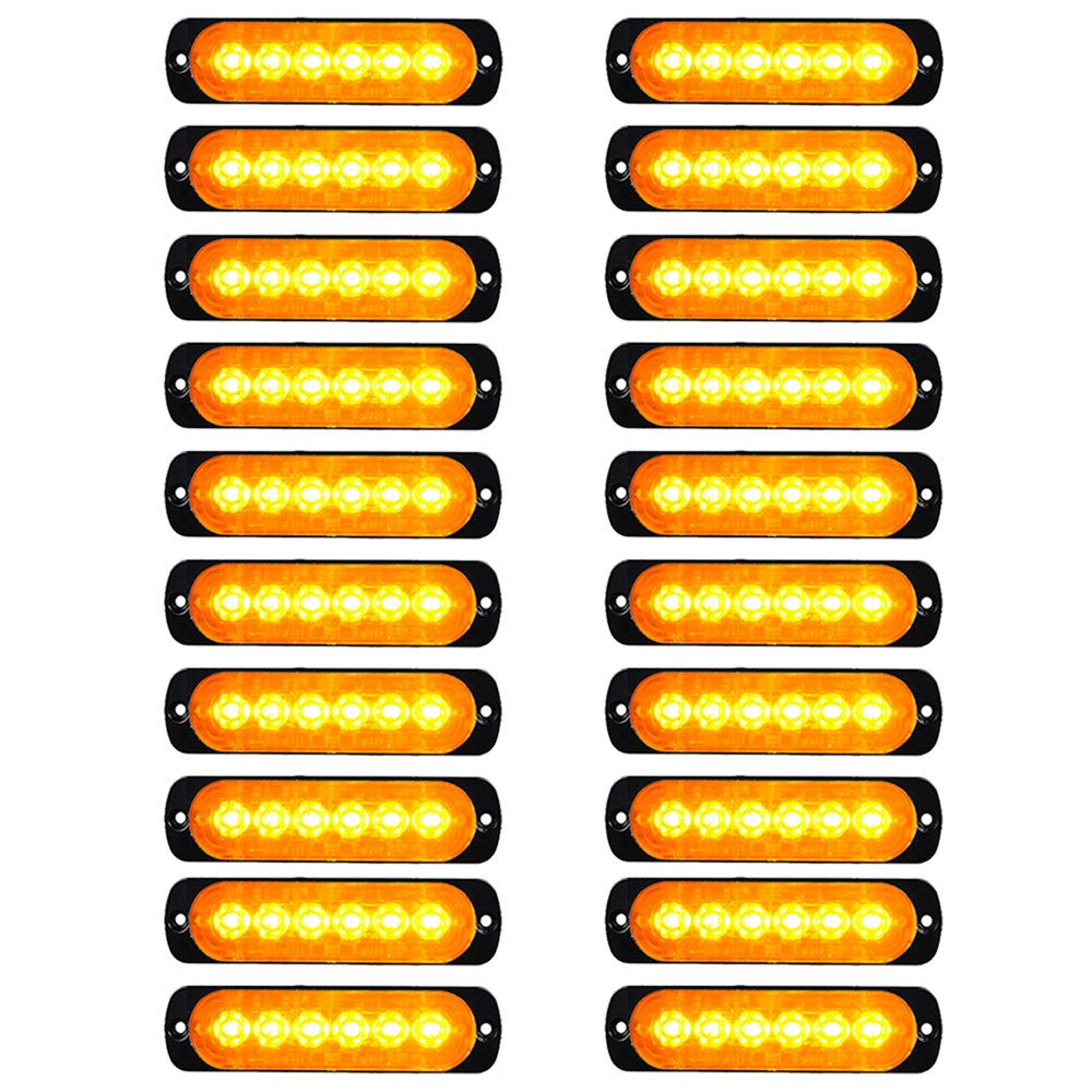 20pcs Amber 18W 6-LED Warning Emergency 16-Flashing-Mode Strobe Light Bar Surface Mount 12V-24V Car Truck Trailer Van