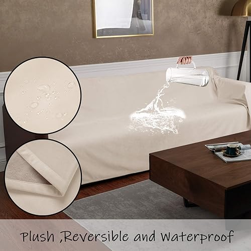 Miniatura 3 de Ameritex - Manta reversible para mascotas, terciopelo 100% impermeable súper suave para sofá y cama (40 x 60pulgadas, crema + beige).