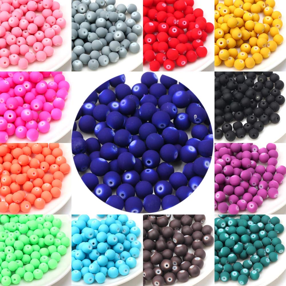 6/8/10mm Charm Matte Glass Beads Candy Color Rubber Neon