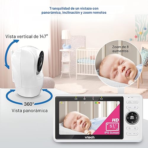 Miniatura 6 de VTech Monitor de bebé WiFi inteligente de 2 cámaras con cámara FHD de 1080p y pantalla IPS HD de 5", aplicación gratuita con video de detección