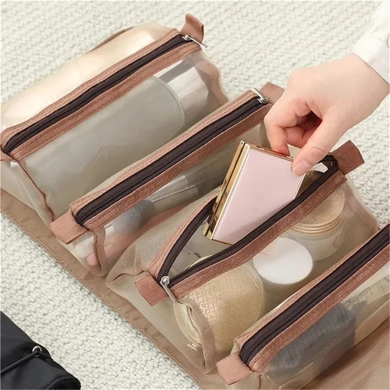 Bolsas de Maquillaje 4 en 1, Bolsa cosméticos Desmontable, portátil, Gran Capacidad, Plegable, for Almacenamiento Viaje, Uds para Viajar(Wine Red)