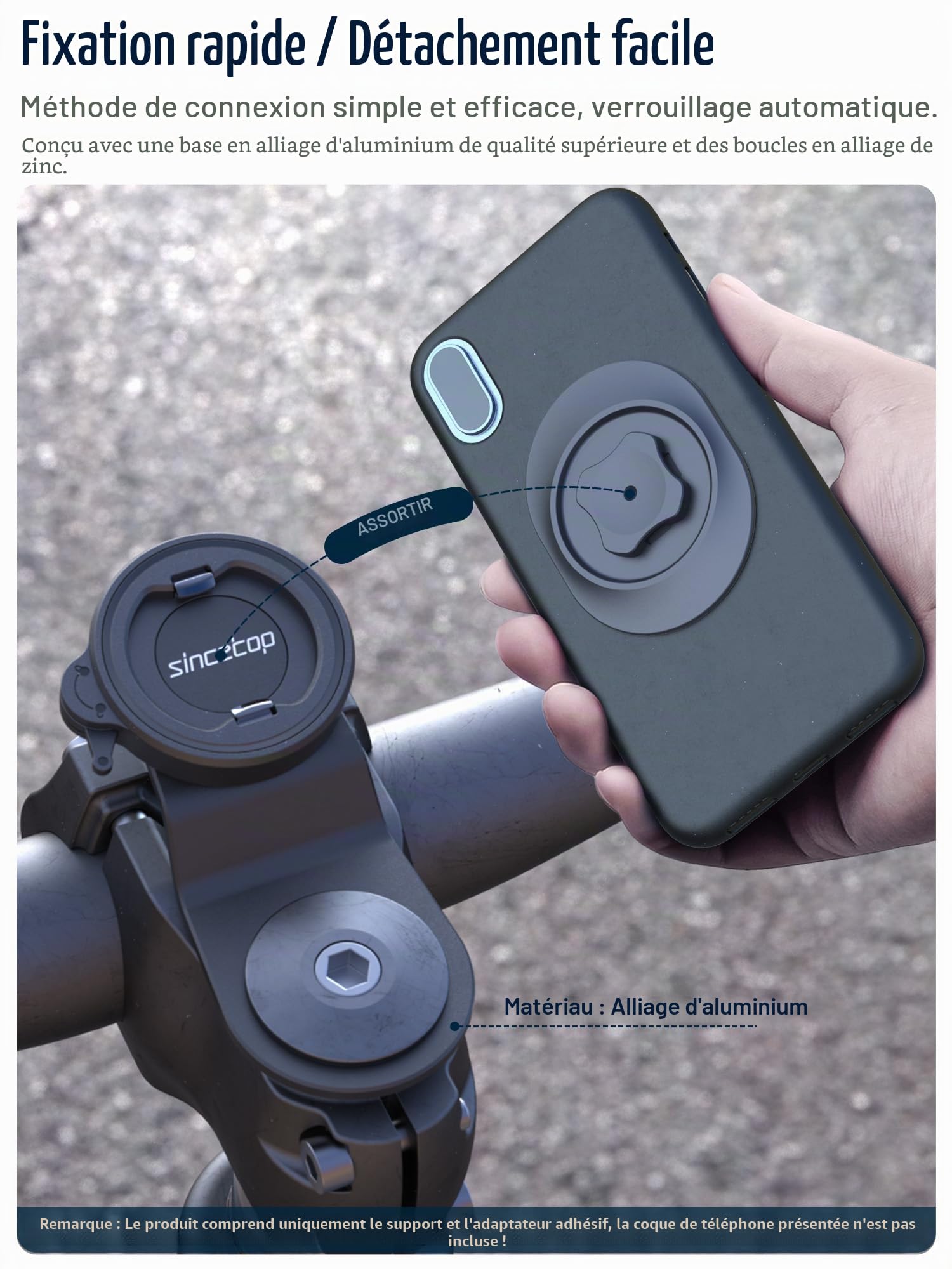 sincetop Support Telephone Velo, Porte Smartphone Vélo pour Guidon et Potence de vélo de Montagne, Fixation/Détachement Rapide pour VTT/Vélo de Route【Sér. C-1re gén.】