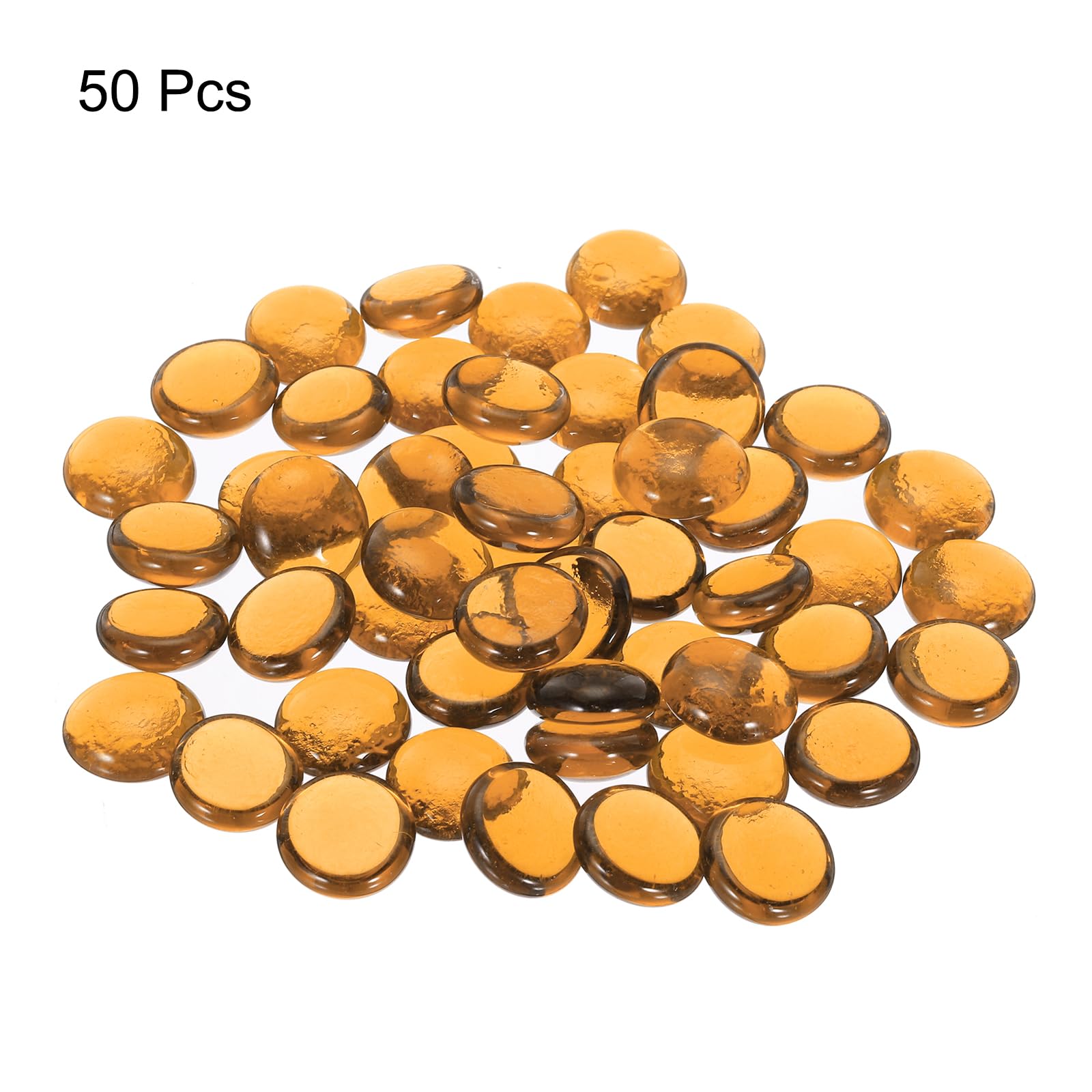 QUARKZMAN Billes de Verre Plates Décoratives 17-19mm Remplissage de Vase en Roche Perles Cailloux Ambre Clair pour Aquarium Décoration de distribution de Table, 50 Pièces