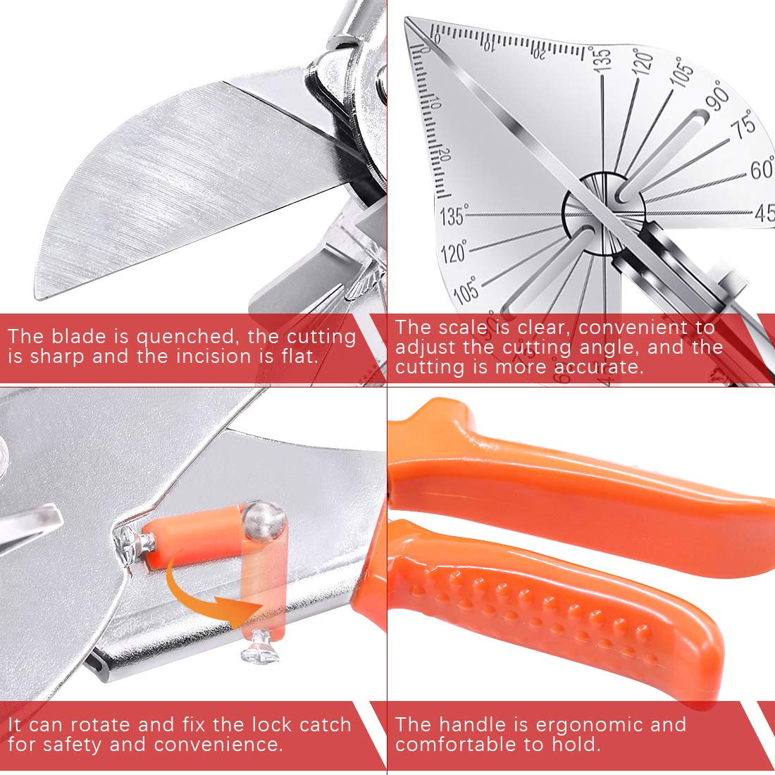 Hilitchi Upgraded Multi Angle Miter Shear Cutter Cuts 45 to 135 Degree Miter Snips Cutting Tool for Small Miter Jobs and DIY Projects with 5 Replacement Blades and Spanner - Image 3