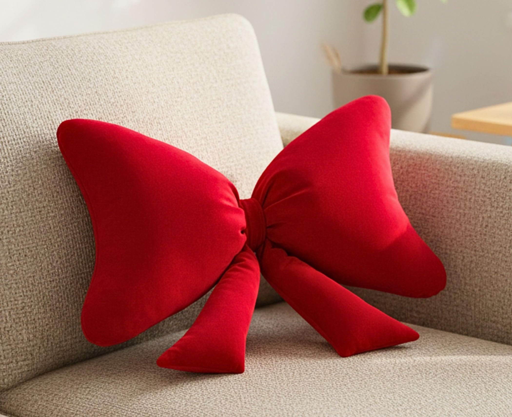 Tickles Bow Shape Soft Stuffed Plush Cushion Pillow for Kids Boys & Girls Birthday Gift Home Decor (Color: Red Size: 40 cm)-image-10