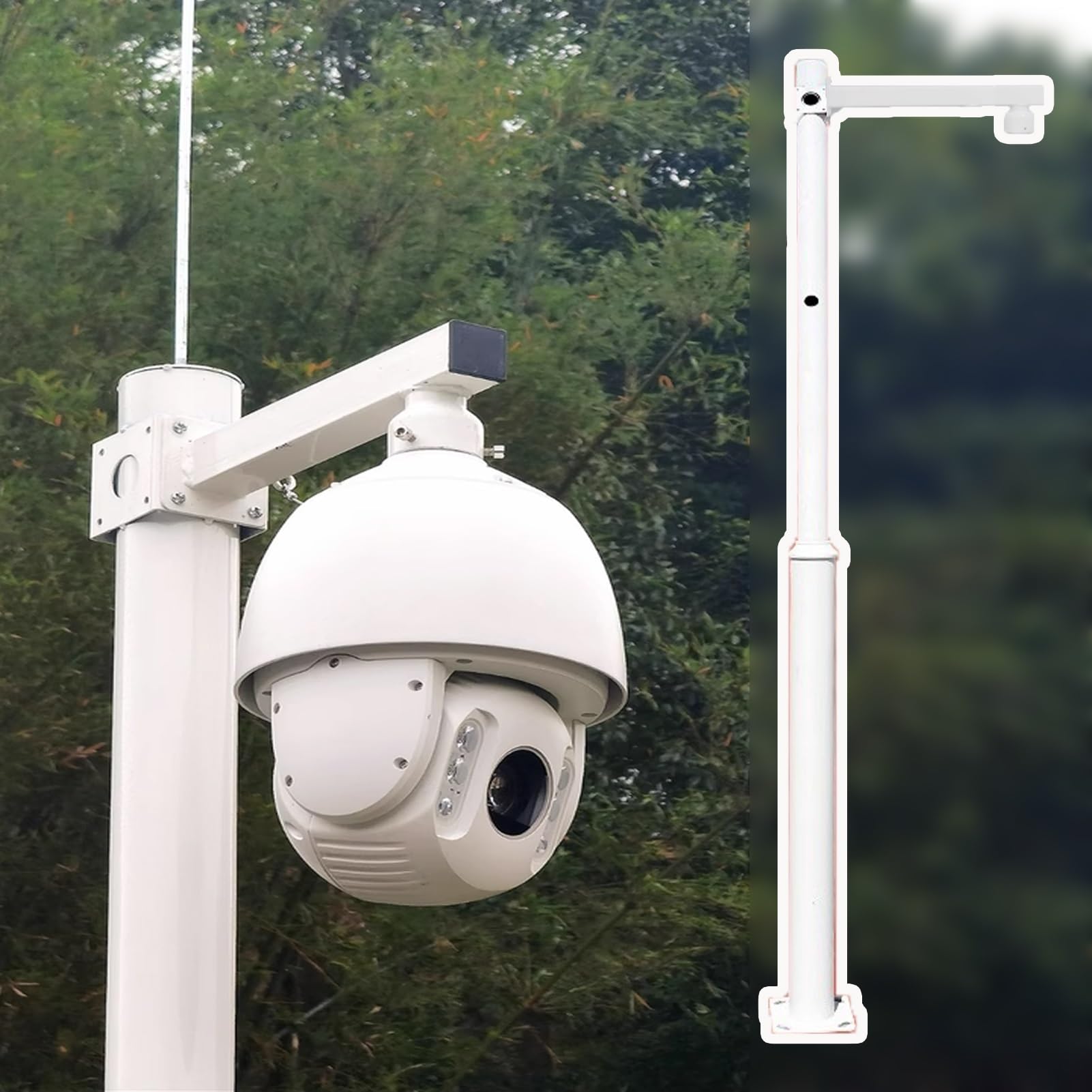 Aioneer Tall Dome Security Camera Pole 8-20 Ft, Outdoor Extension Surveillance Pole For Corners, Segmented White Mount-Single Ball-1.5 m (4.9 ft)
