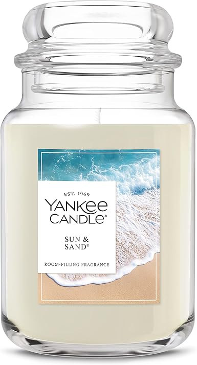 Yankee Candle Large Jar Scented Candle with up to 150 Hour Burn Time, Premium Plant Wax Blend for Consistent Burn, 22 oz Jar Candle with Room Filling Fragrance, Sun & Sand