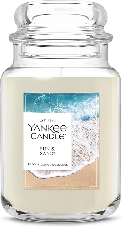 Yankee Candle Large Jar Scented Candle with up to 150 Hour Burn Time, Premium Plant Wax Blend for Consistent Burn, 22 oz Jar Candle with Room Filling Fragrance, Sun & Sand