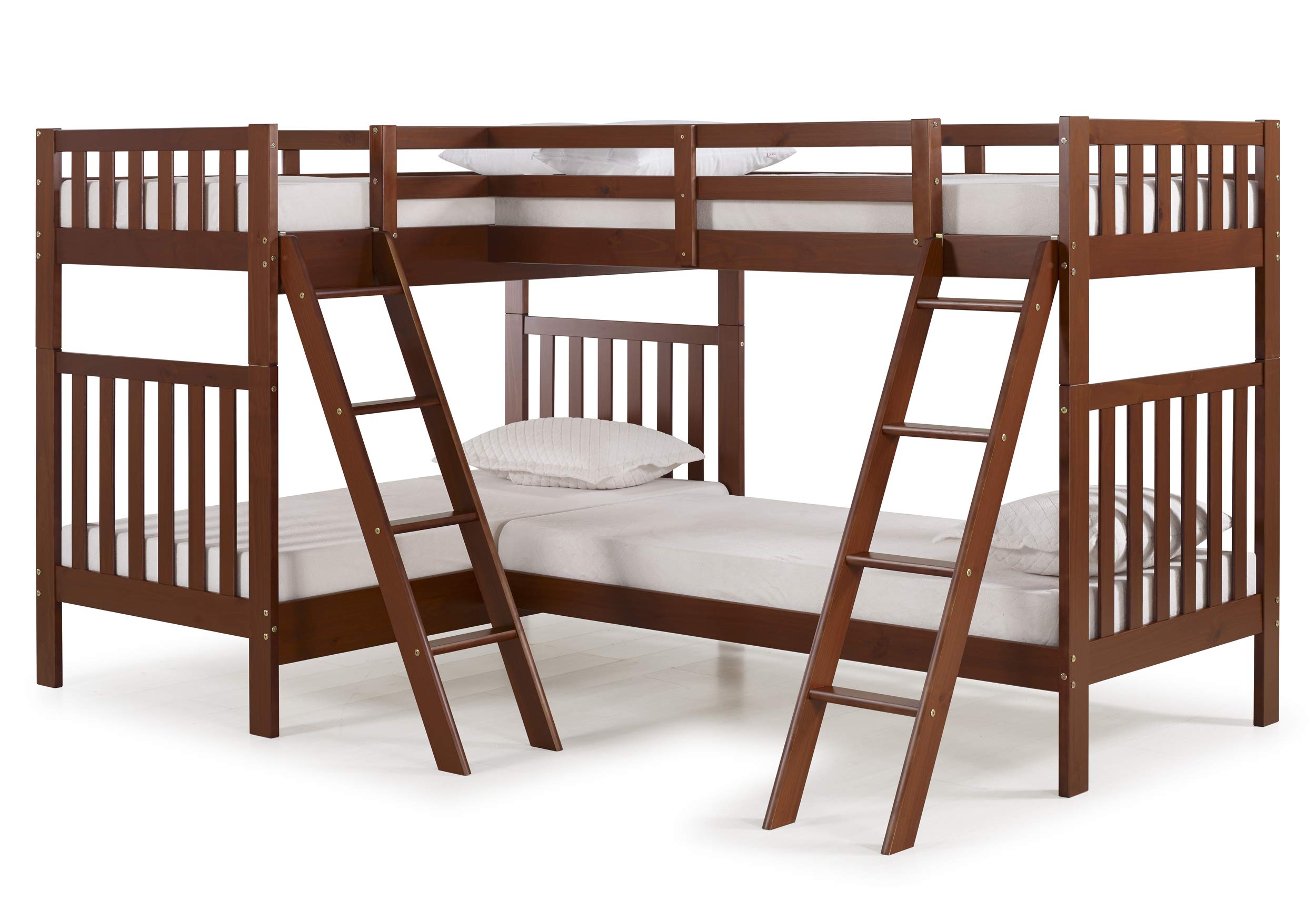 Alaterre Furniture Aurora Twin Wood Bed with Quad Extension, Chestnut Bunk