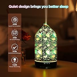 Halloween Skull Aromatherapy Diffuser 3D Glass ultrasonic Cool Mist Scent Essential Oil Diffuser Humidifier with Intermittent Mist & LED 7 Colorful Changing Night Light for Bedroom Office Home Dcor