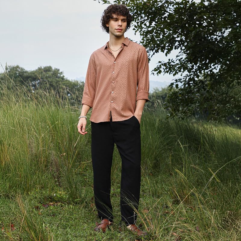 Image of CAHOOT Men's Shirt for Casual Wear | Spread Collar | Long Cuffed Sleeves | Button Closure | Shirt Crafted with Comfort Fit for Everyday Wear