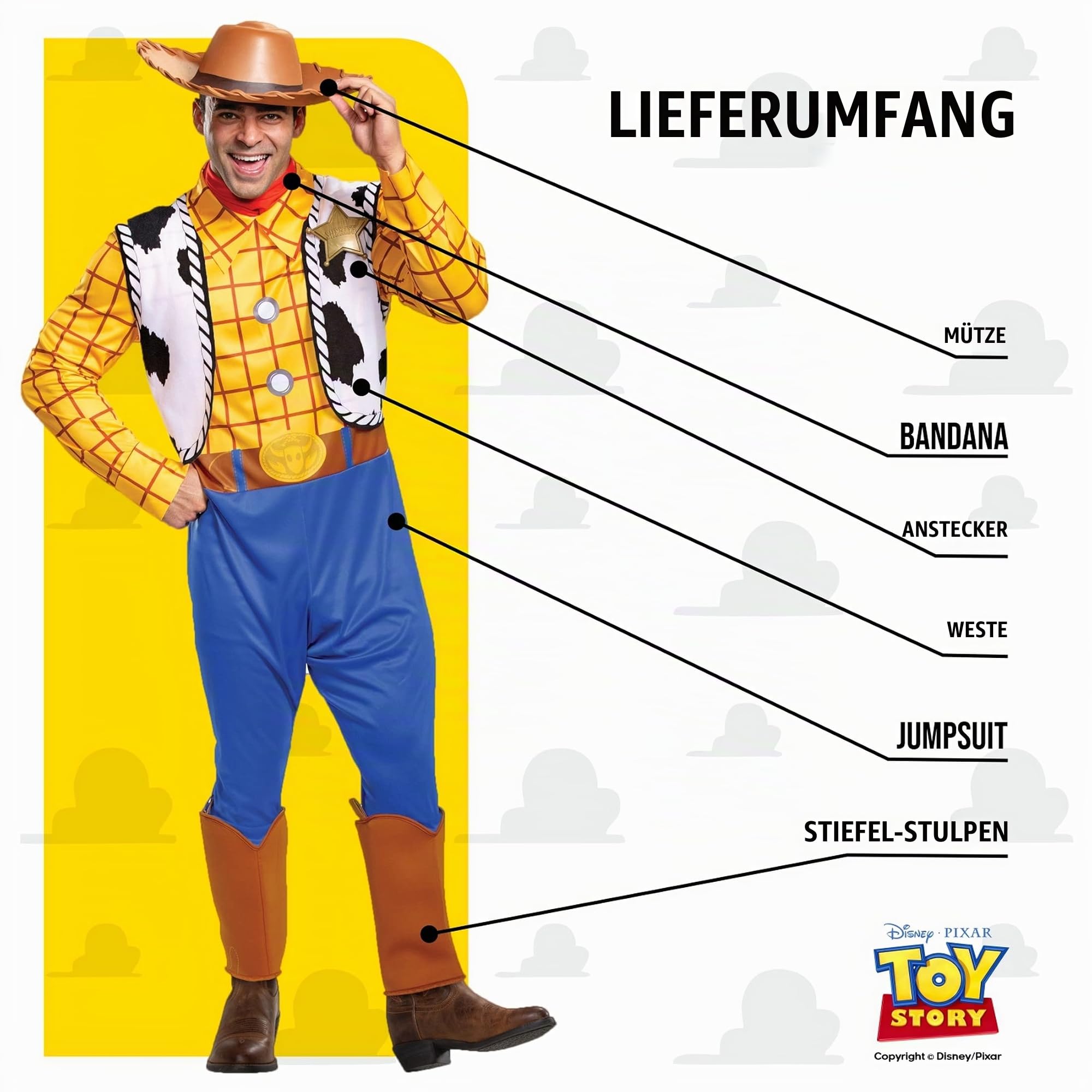 Disguise Disney Offizielles Classic Woody Kostüm Cowboy Kostüm Herren Toy Story Kostüm Faschingskostüme Männer, Braun, XXL
