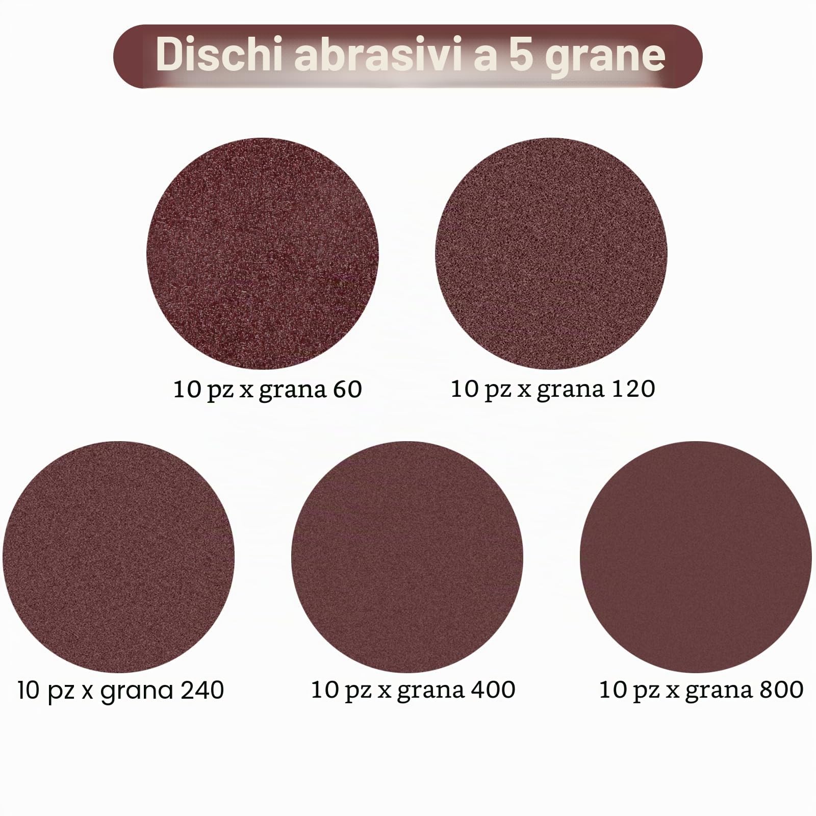 50 Pezzi Dischi Abrasivi 125mm, Carta Vetrata Disco Abrasivo Grana 60/120/240/400/800 8 fori per levigatrice orbitale