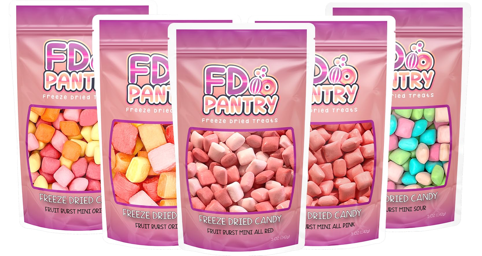 Freeze Dried Candy Variety Pack 5oz (5 Pack) - Freeze Dried Candy Bulk, Original, Mini Original, All Pinks, All Reds, Sour Assorted Resealable Bags - Giftable Variety Pack