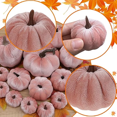 Miniatura 5 de 16 calabazas de espuma falsas rosas para decoración de tela de terciopelo a granel calabaza otoño mesa cuenco centro de mesa granja cosecha