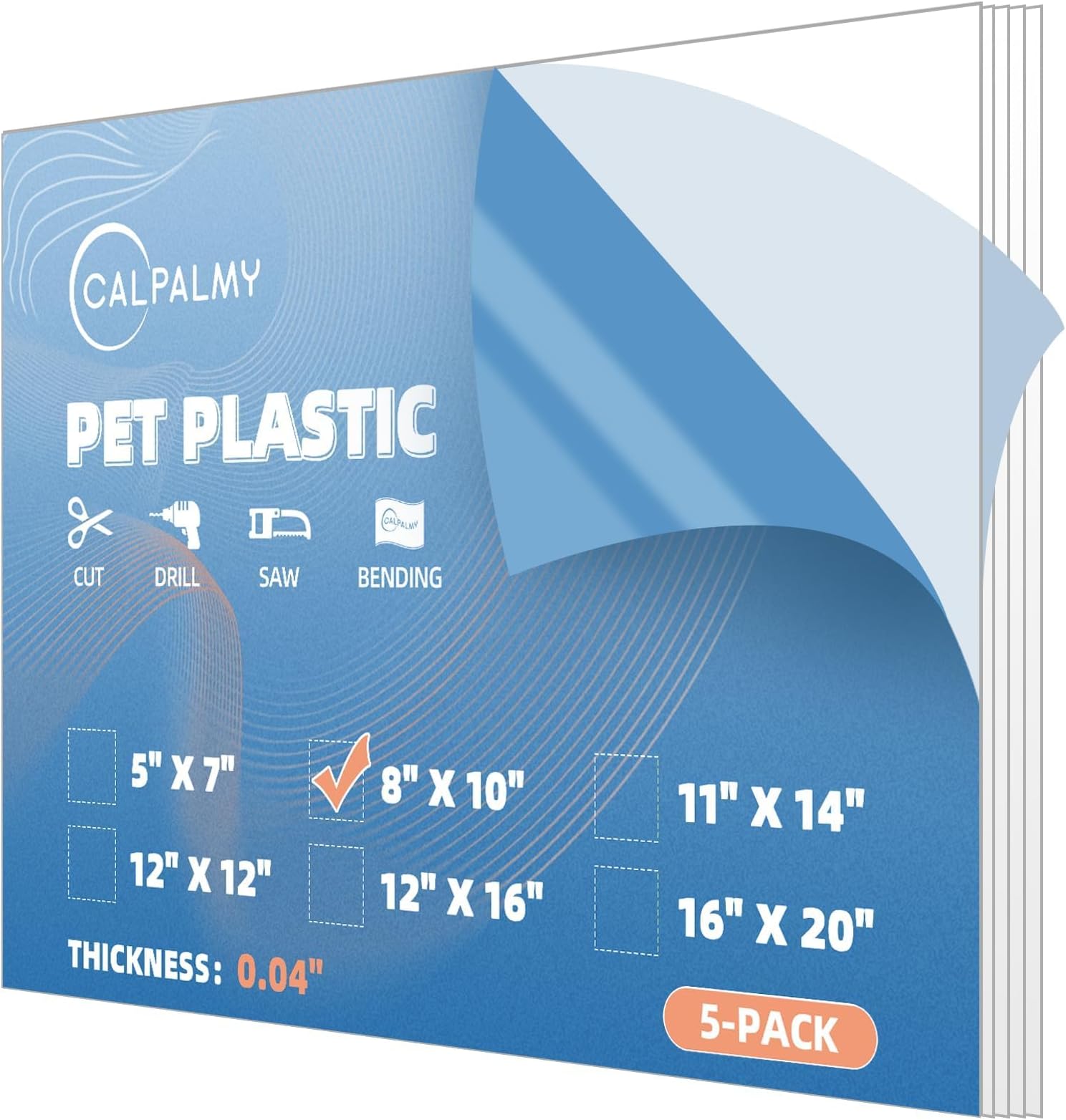 5 Pack of 8x10โ PET Sheet/Plexiglass Panels 0.04โ Thick; Use for Crafting Projects, Picture Frames, Cricut Cutting and More; Protective Film to Ensure Scratch and Damage Free Sheets