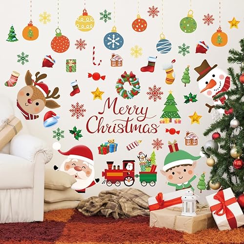 Miniatura 2 de Calcomanías de pared de Feliz Navidad, muñeco de nieve, Papá Noel, calcomanías de pared extraíbles para ventana de Navidad, decoración para Navidad,
