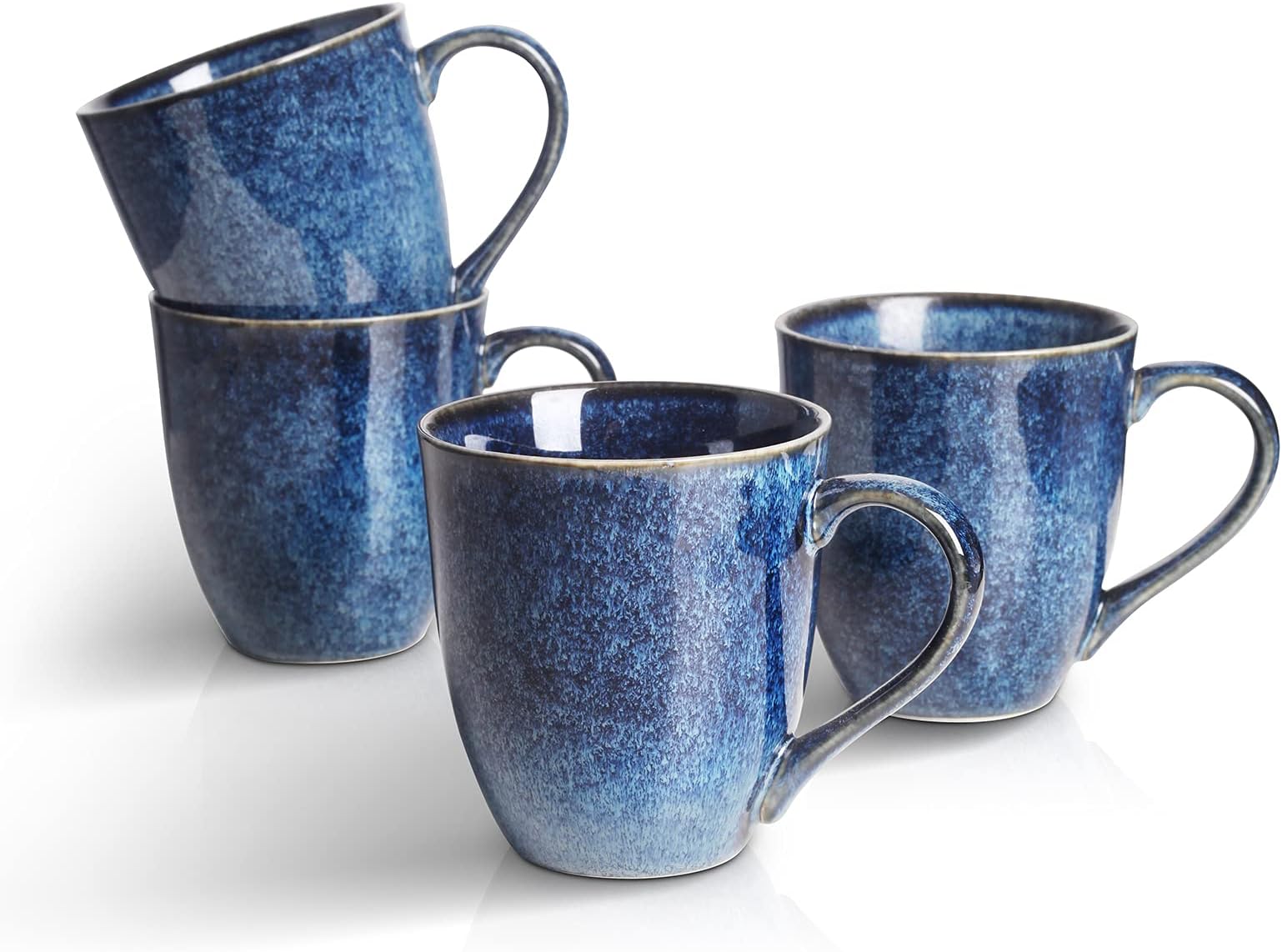 vicrays Porcelain Tea Mug Set of 4, 350 ml, Stoneware Coffee Mug for Men, Women, Unique Glazed Mugs with Handle for Coffee, Tea, Milk, Cocoa, Cereal (Blue)