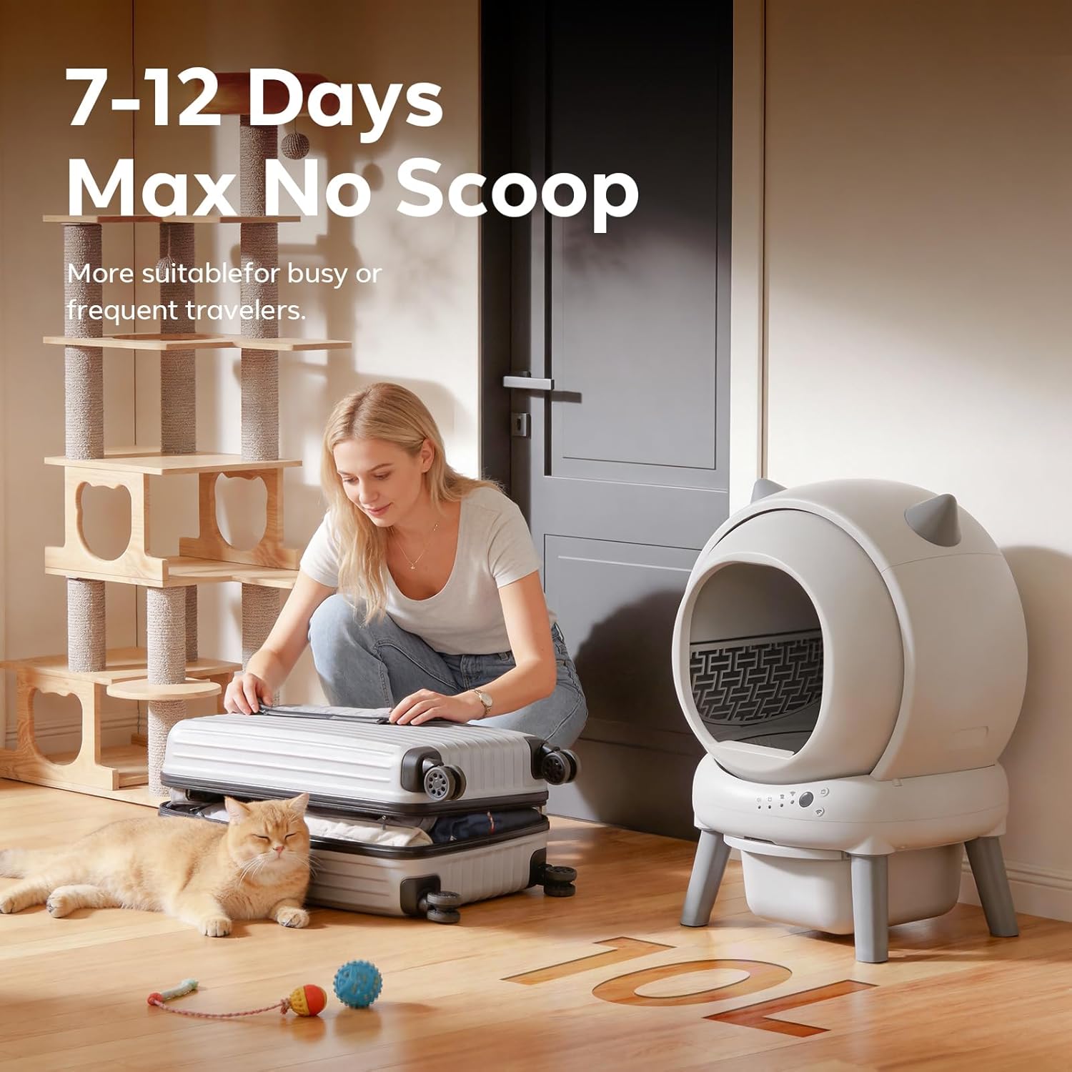 Automatic Litter Box, ZHMZ Self Cleaning Litter Box for Multiple Cats, Large Space Auto Robot with Dual Safety Sensors, Odor-Control with Mat and 2 Roll Garbage Bags