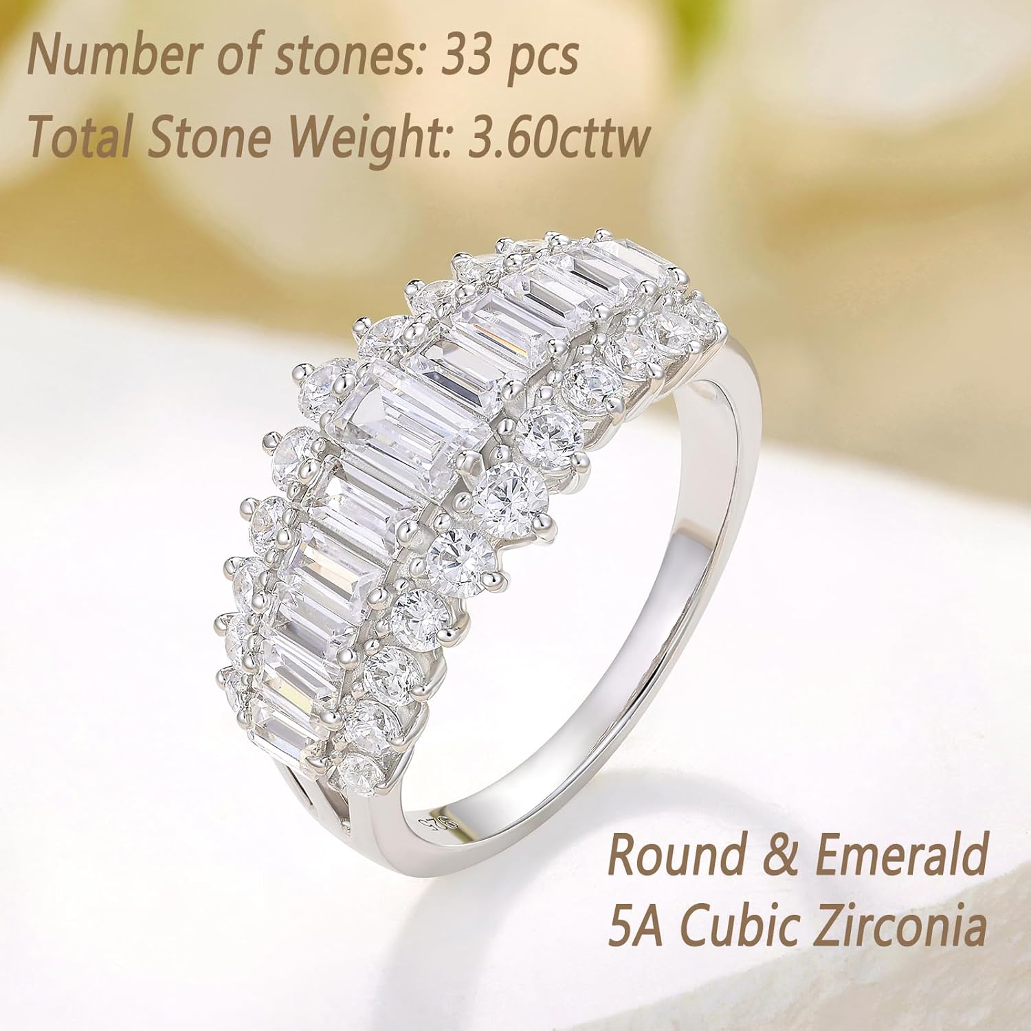 Wuziwen Emerald Cut Wedding Bands for Women Engagement Rings for Her Cubic Zirconia Eternity Ring 925 Sterling Silver - Image 6