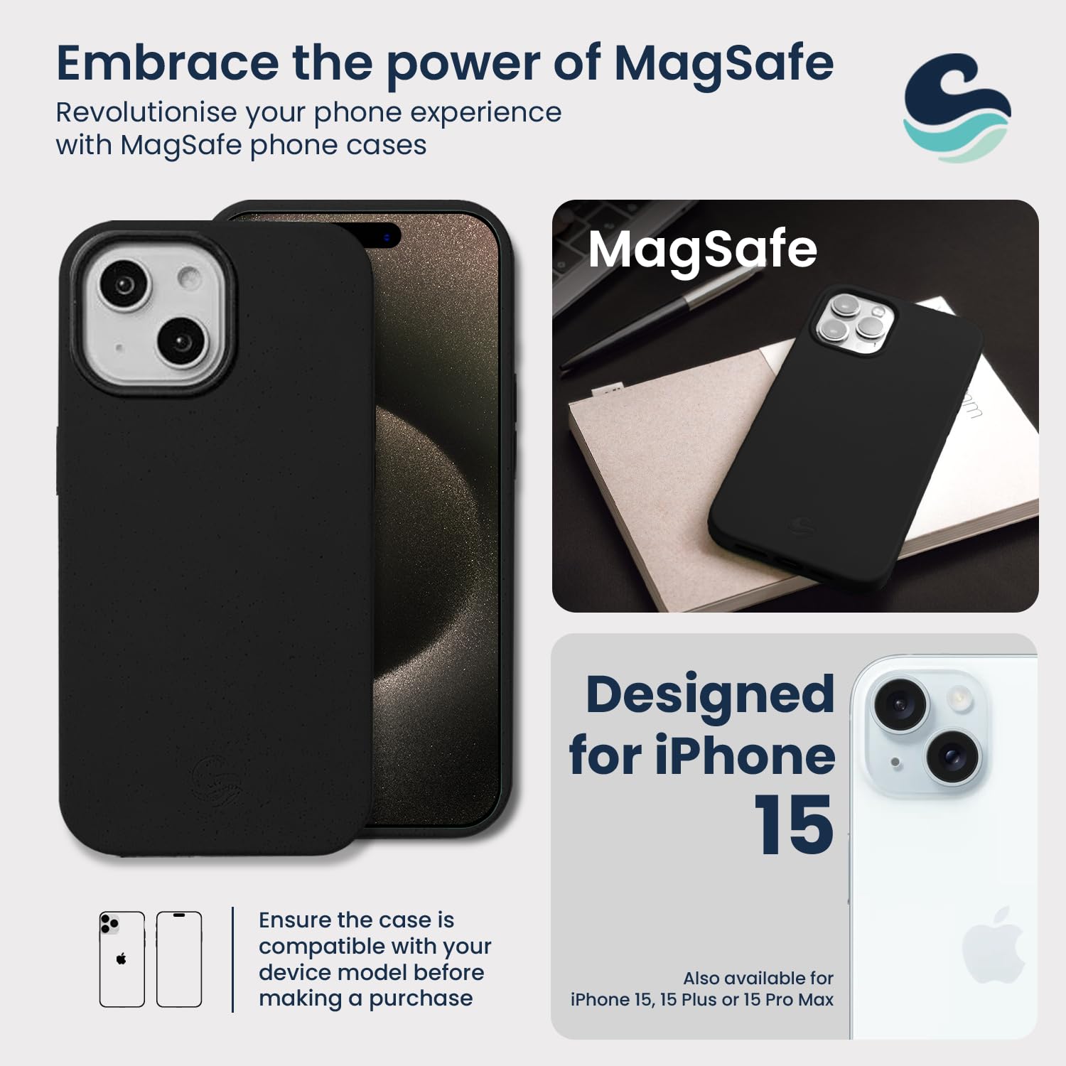 Wave Case Compatible with iPhone 15 MagSafe Case, Black - Image 2