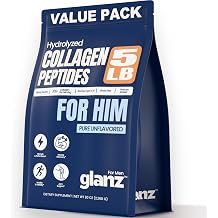 GLANZ Hydrolyzed Collagen Peptides for Men Collagen Powder for Muscle Recovery & Joint Health, Strength & Performance, Unflavored Peptide Powder, Easy Mix Wellness Supplement, 5 lb 7.5 Months Supply