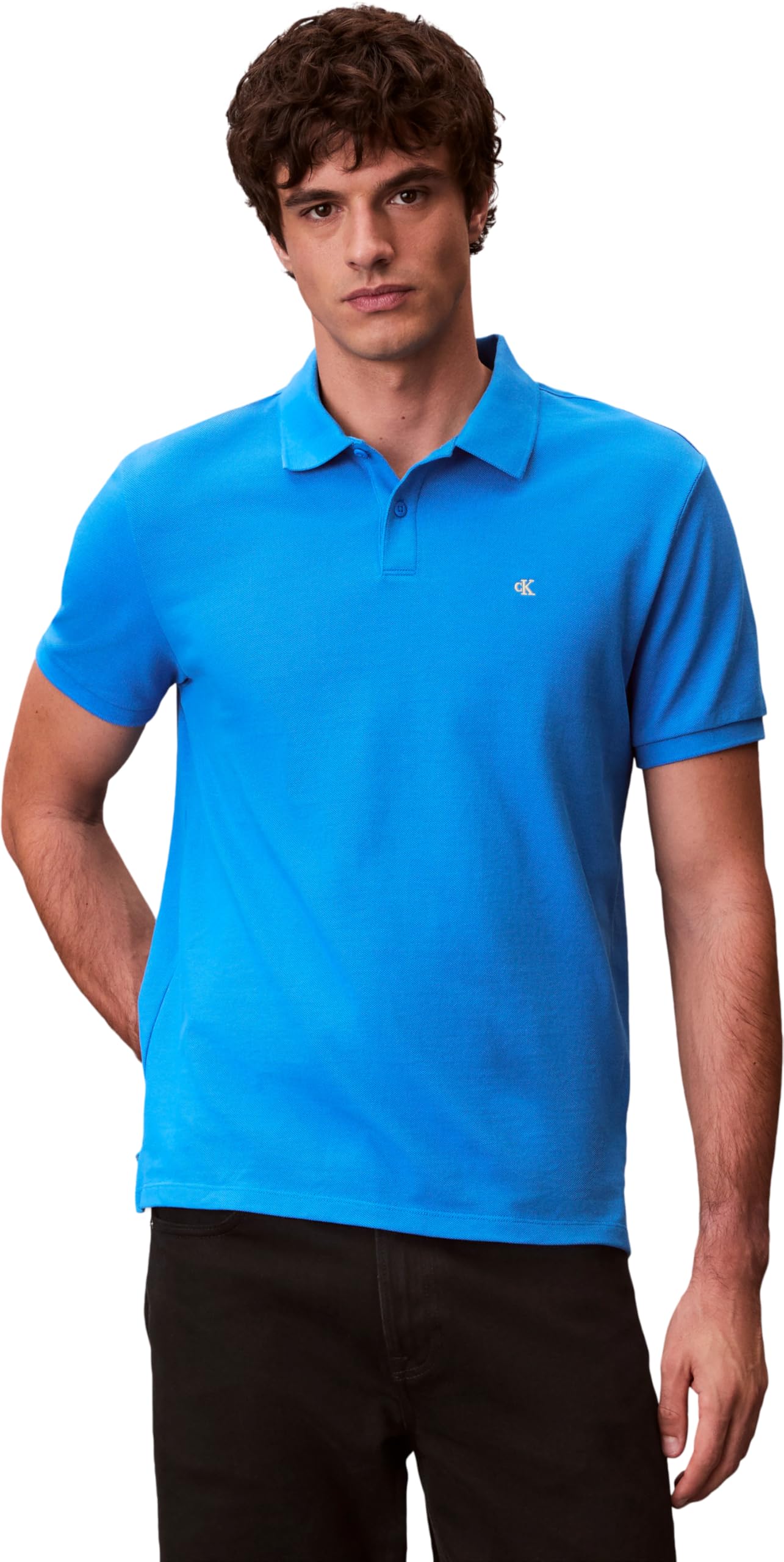 Calvin Klein Men's Ss Monogram Pique Polo Lv040Em269 S/S Polo, Blue, L