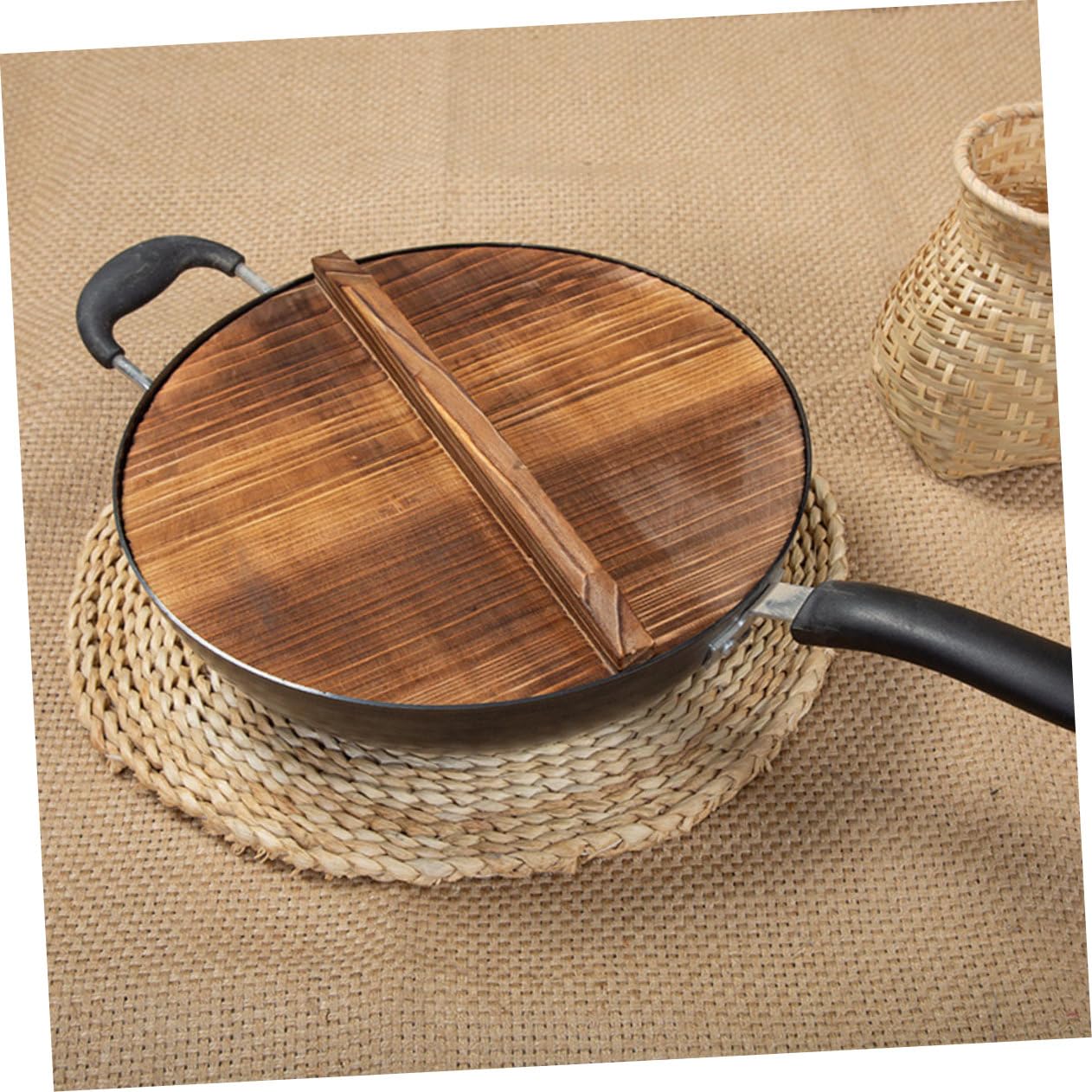 Coperchio rotondo per wok in legno di cedro, leggero, anti-schizzi, accessorio da cucina in legno per pentole e padelle in casa