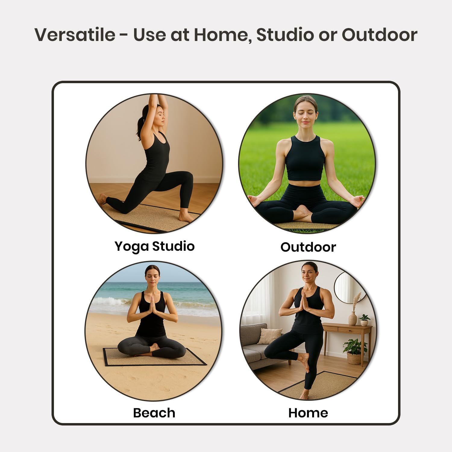 LFH Home handgefertigte Stroh-Yogamatte für Training, Fitness, perfekte schwere Qualität, umweltfreundlich, natürliches Stroh, wendbar, Yogamatte für Damen und Herren, 183 x 61 cm