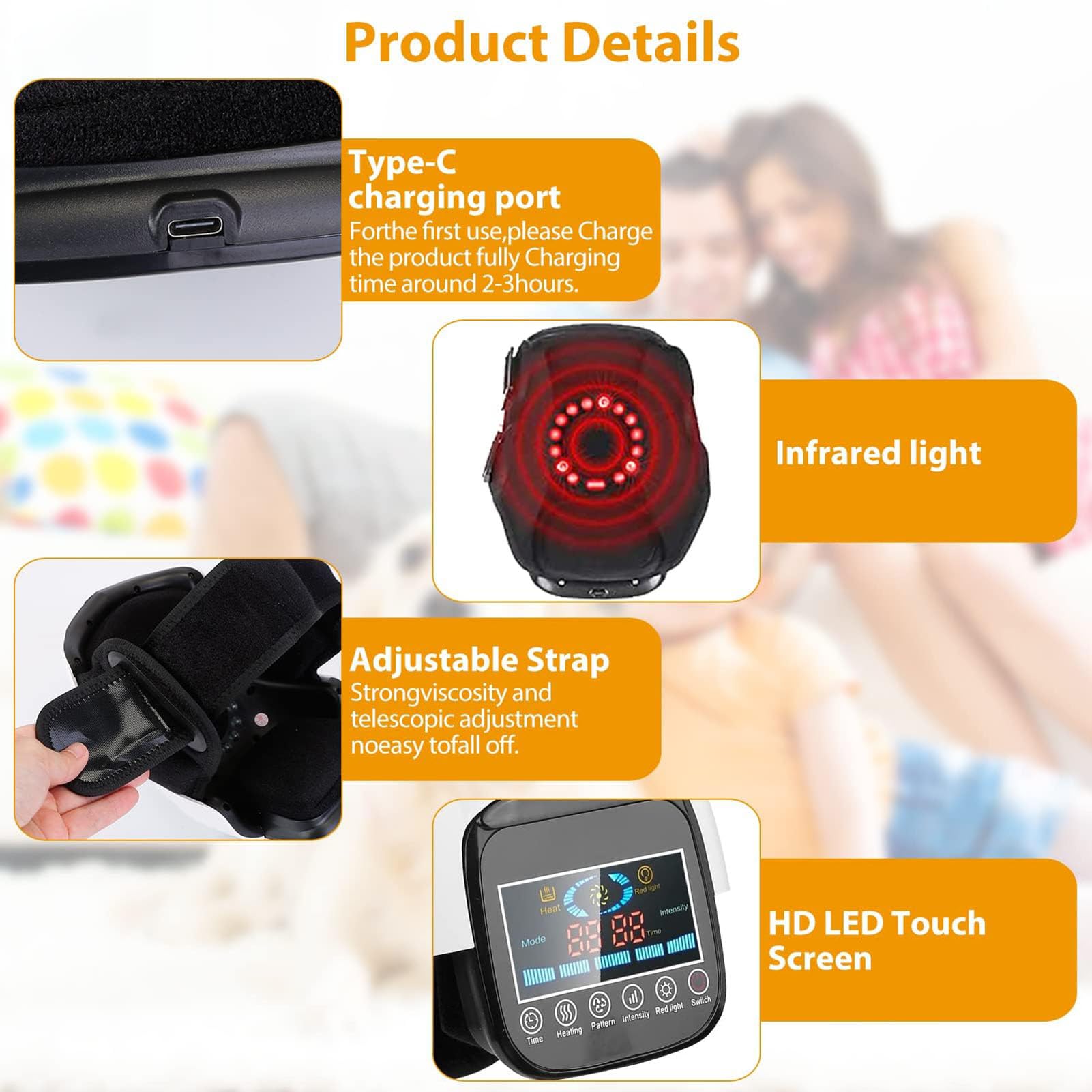 Masajeador de Rodilla Inalámbrico, Masaje Electrónico Recargable Portátil, Pantalla de Botón Táctil LED, para Lesiones de Dolor en Las Articulaciones de la