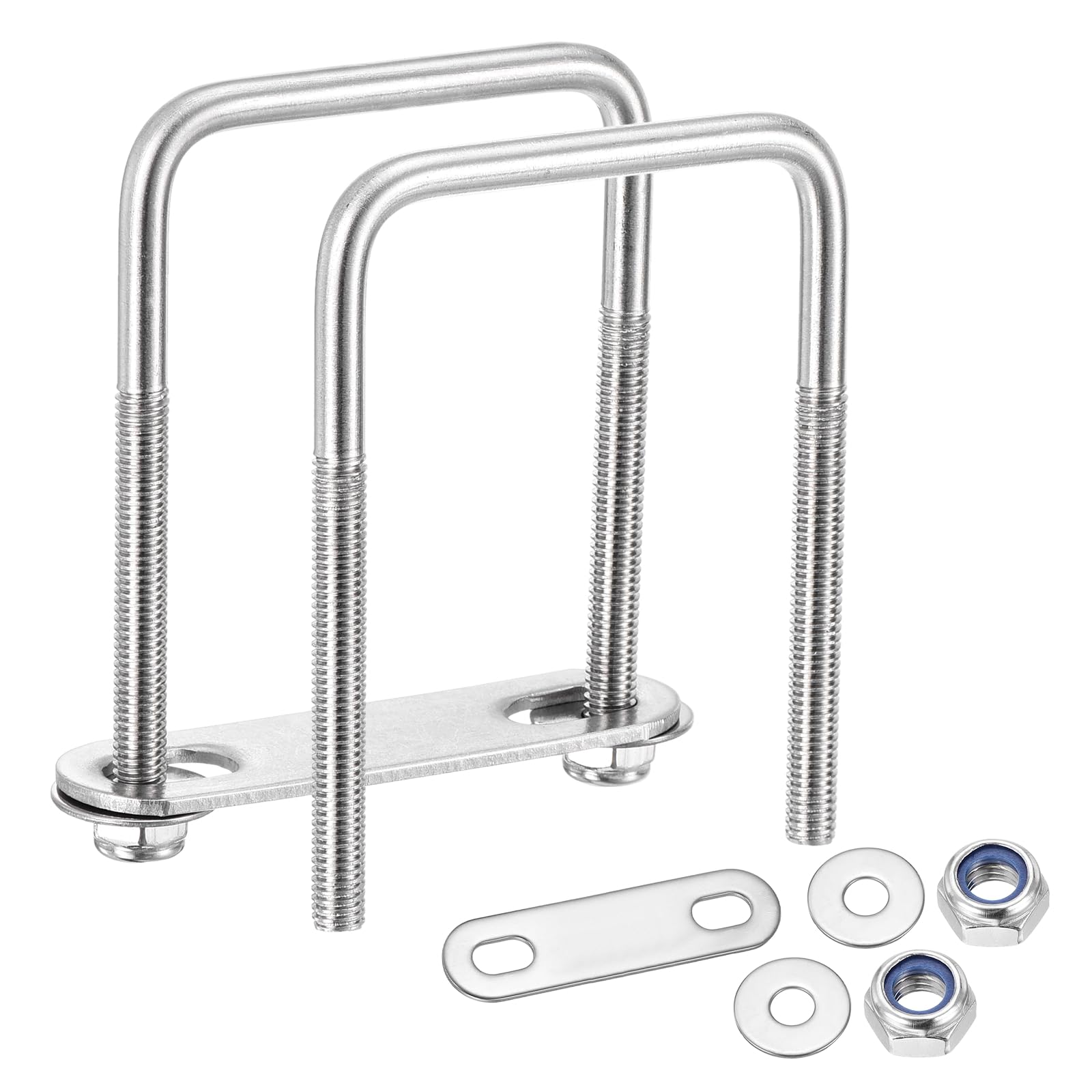 METALLIXITY U Bolts 4Set (M6x50x80mm), Square U Bolt Kits 304 Stainless Steel with Nylon Lock Nut Washers Plates - for Construction, Pipe, Trailer, Automotive, Leaf Spring Fastener