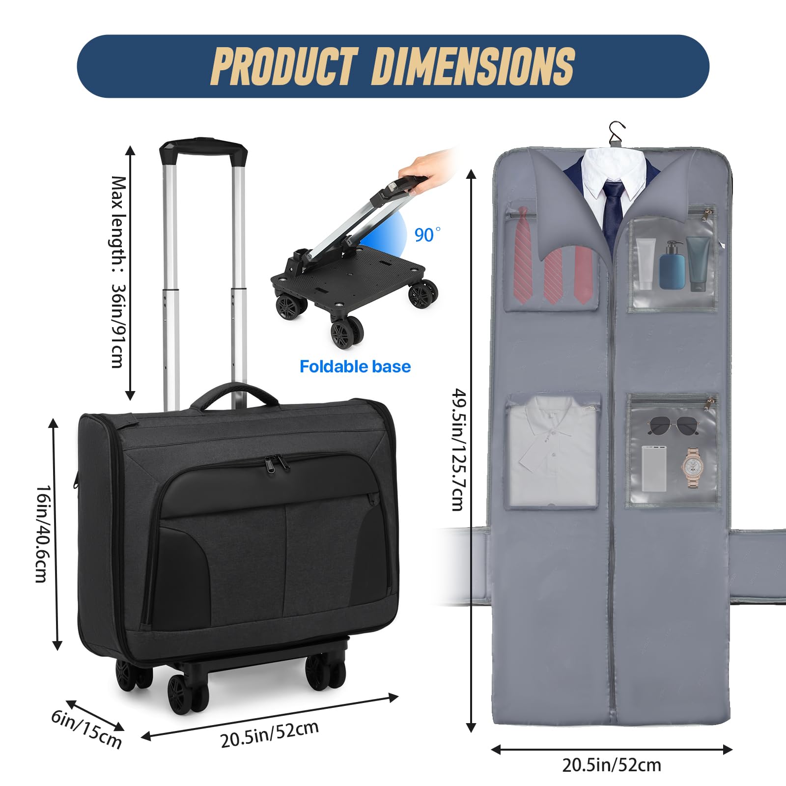 Borsa porta abiti arrotolabile, grande borsa porta abiti con ruote, borsa da uomo e donna per viaggi d'affari